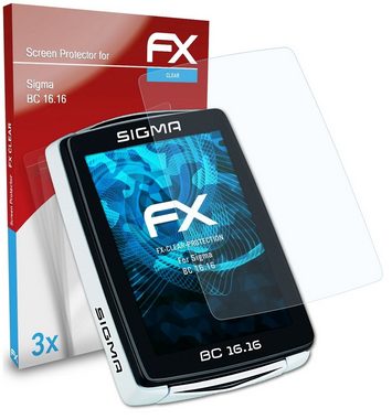 atFoliX Schutzfolie Displayschutz für Sigma BC 16.16, (3 Folien), Ultraklar und hartbeschichtet
