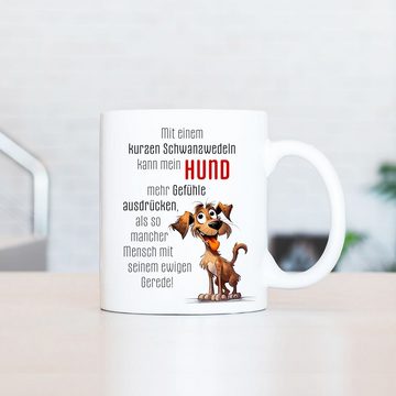 Cadouri Tasse SCHWANZWEDELN Kaffeetasse mit Spruch - für Hundefreunde, Keramik, mit Hundespruch, beidseitig bedruckt, handgefertigt, Geschenk, 330 ml