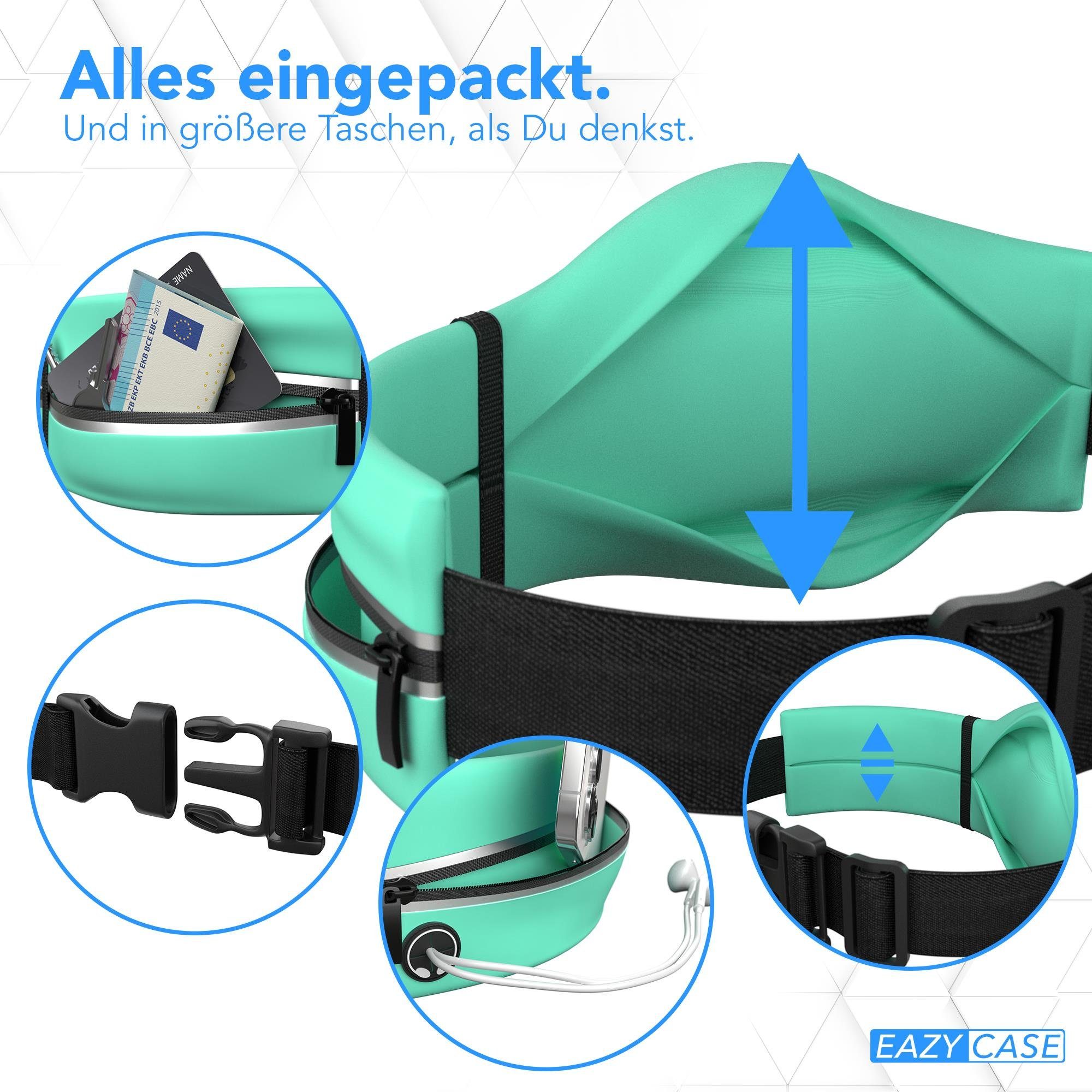 EAZY CASE Laufgürtel Universal Sport Bauchtasche Schmal Sporttasche Sportgürtel mit Reißverschluss Laufgürtel Joggen Mint Grün