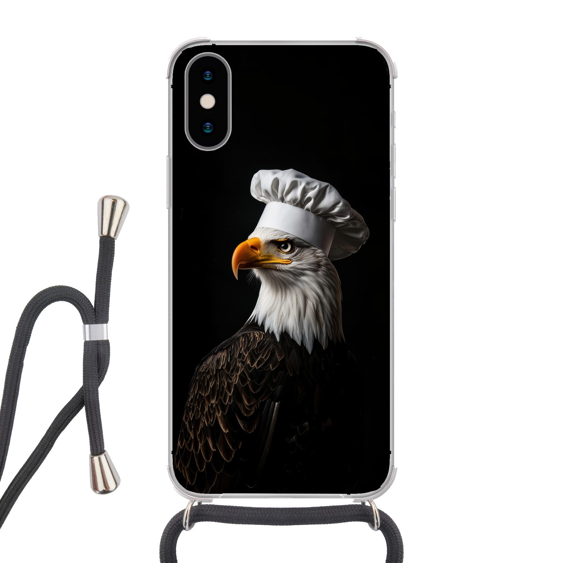 MuchoWow Handyhülle für Apple iPhone X Adler - Amerika - Kochmütze - Vogel - Robust, Tragbare Handyhüllen mit Kette zum umhängen, Handykette Handyband