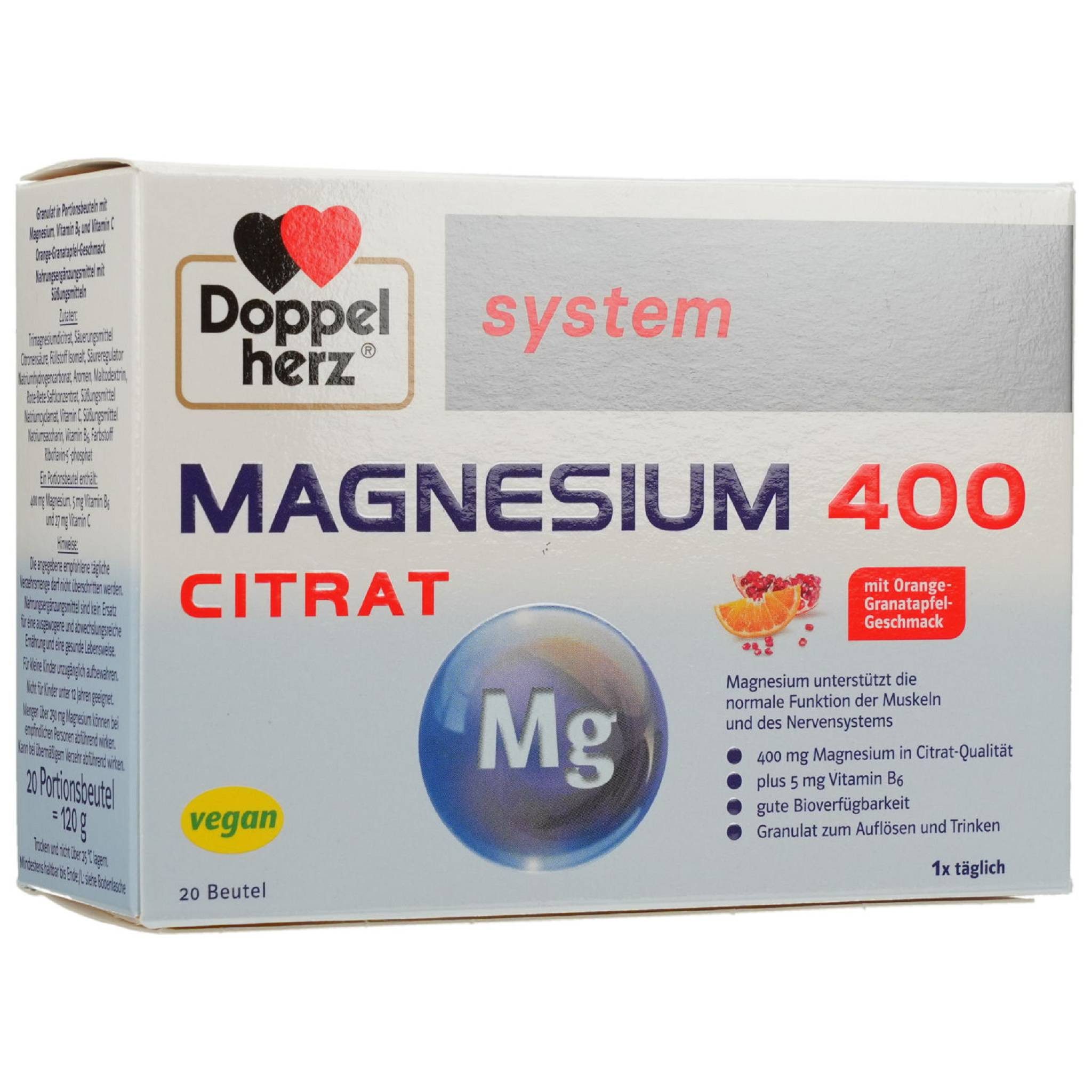 Queisser Pharma GmbH & Co. KG DOPPELHERZ Magnesium 400 Citrat system Granulat Granulat