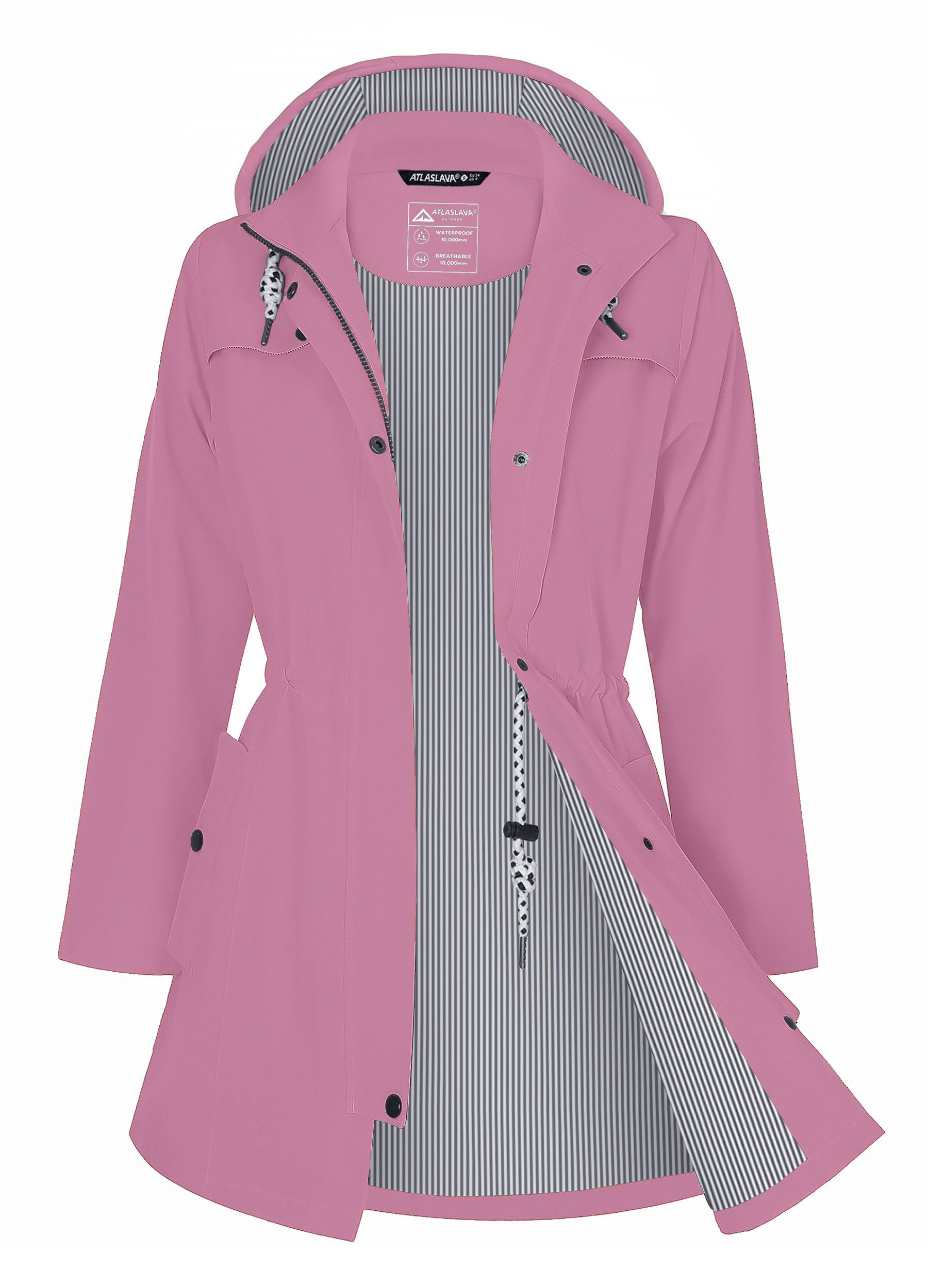 ATLASLAVA Regenjacke Damen Lang – Wasserdicht & Atmungsaktiv mit Kapuze (1-St) Übergangsjacke für Outdoor