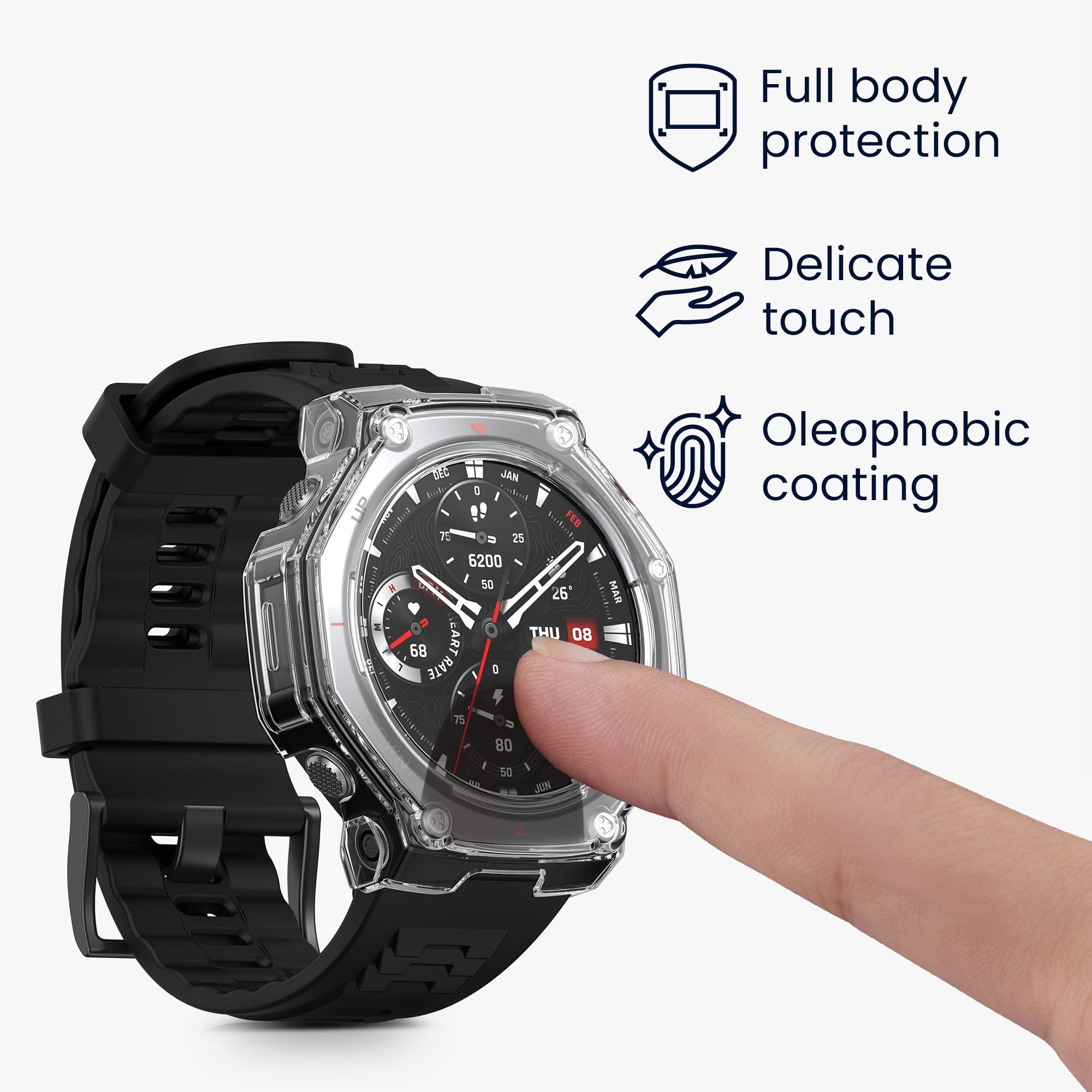 kwmobile 2x Glas Hülle für Amazfit T-Rex3 Pro 48mm Smartwatch, 2-tlg., Schutzhülle Fullbody Fitnesstracker Case Set aus Glas