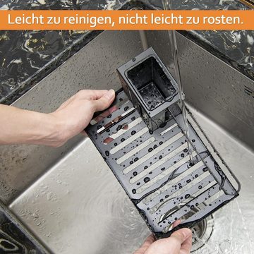 NUODWELL Zubehöraufbewahrungsständer Spülbecken küchenSpüle Sink Organizer, Lappenhalter mit Abfluss Pfanne