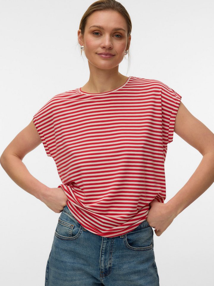 Vero Moda Rundhalsshirt VMAVA PLAIN SS TOP STRIPE GA JRS NOOS Materialmix, regular fit