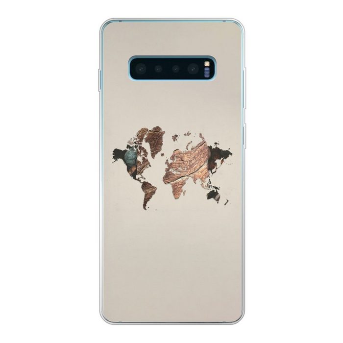 MuchoWow Handyhülle Weltkarte - Holz - Braun Phone Case Handyhülle Samsung Galaxy S10 Lite Silikon Schutzhülle