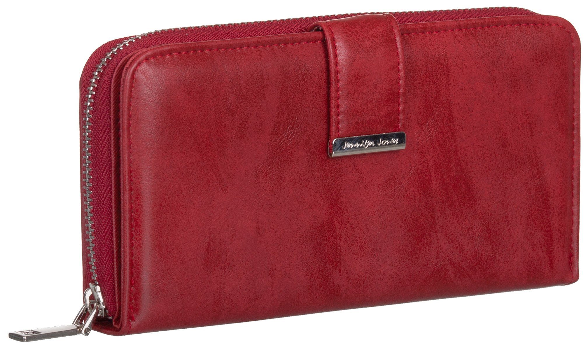 Jennifer Jones Geldbörse, Damen Geldbörse klappbar mit Reißverschluss Portemonnaie Geldbeutel rot