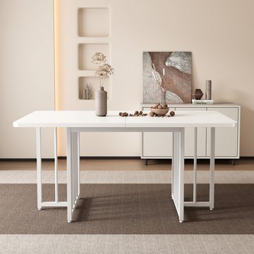 Flieks Esstisch (158x76x75 cm, 1-St), rechteckig Küchentisch Schreibtisch Arbeitstisch Weiß, Metallbeine