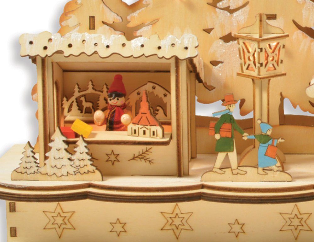 RIFFELMACHER & WEINBERGER Schwibbogen Weihnachtsmarkt - (1-tlg) 48 Holz Handwerkermarkt Natur cm x 25 Fensterleuchter 76367