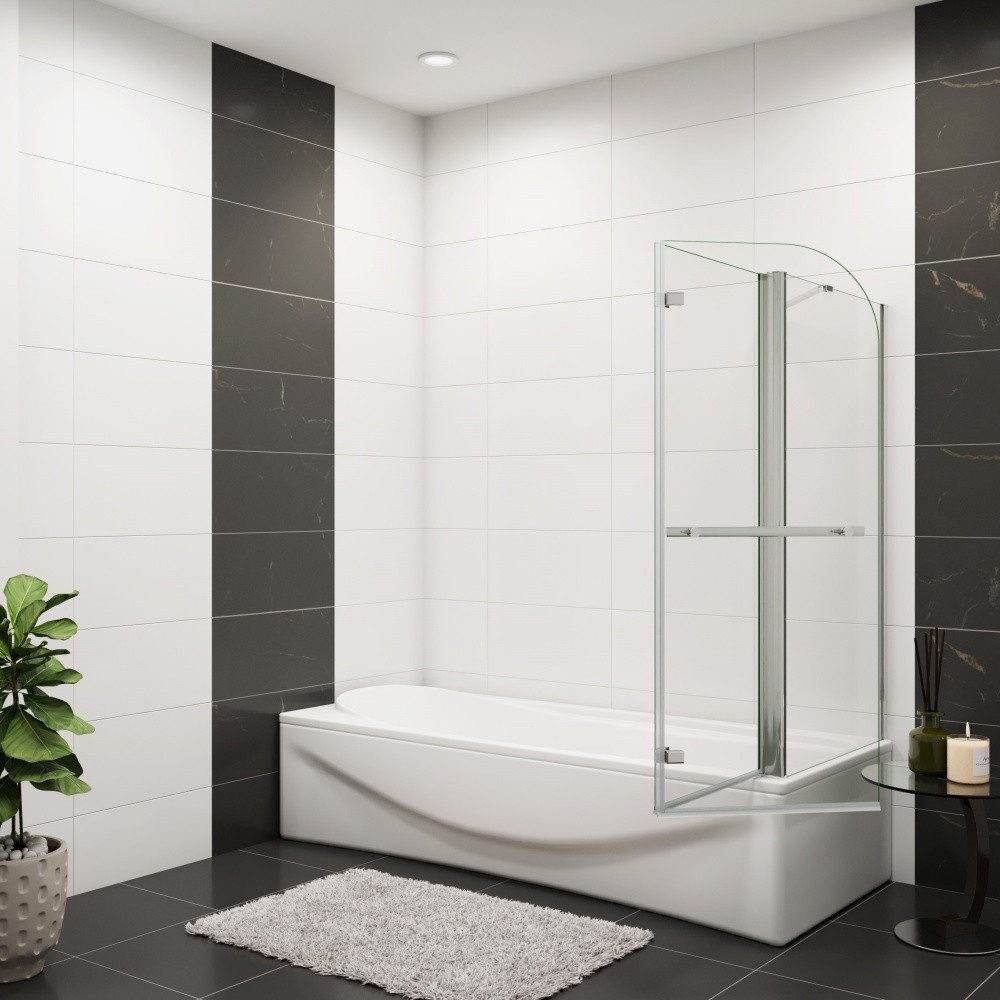 Duschparadies Badewannenfaltwand 6mm ESG Chrom Aufsatz Duschwand Badewanne Trennwand Mit Seitenwand, Einscheibensicherheitsglas,Sicherheitsglas