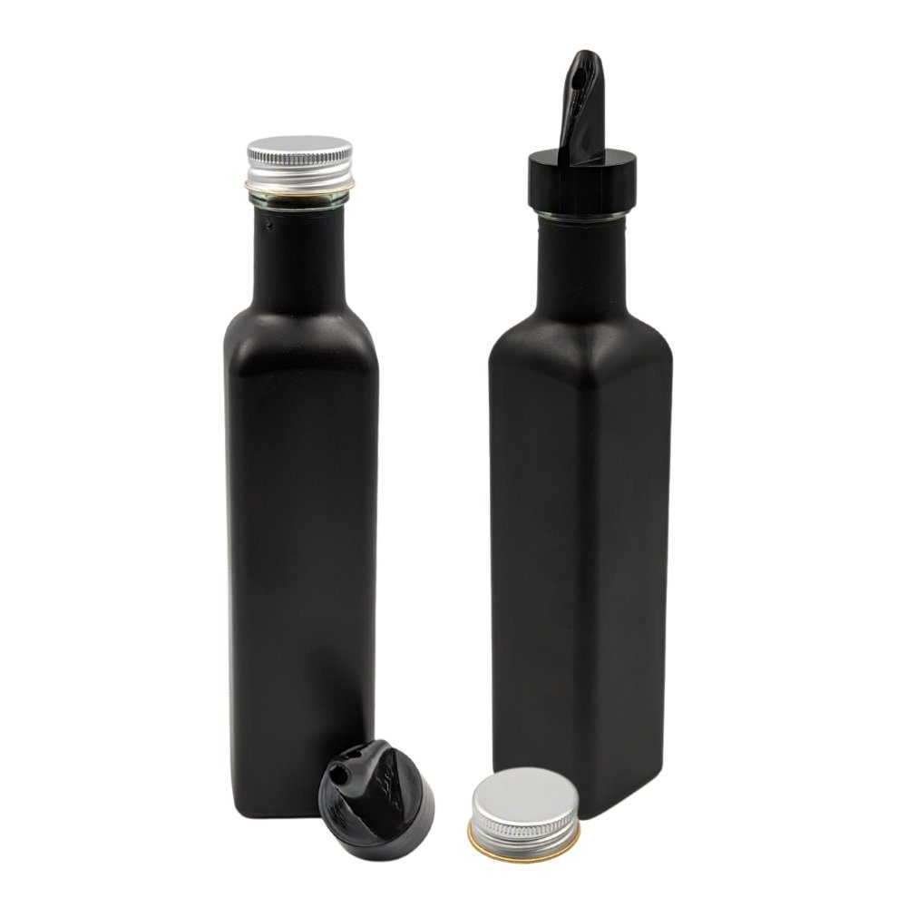 Ölspender 2 Essig- & Ölflaschen 250 ml Glasflasche weiß / schwarz mit Ausgießer
