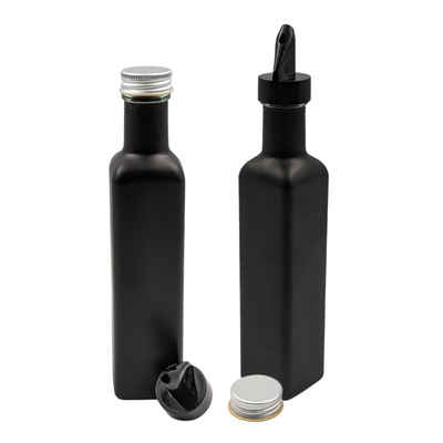 mikken Ölspender 2 Essig- & Ölflaschen 250 ml Glasflasche weiß / schwarz mit Ausgießer, +2 Schraubdeckel
