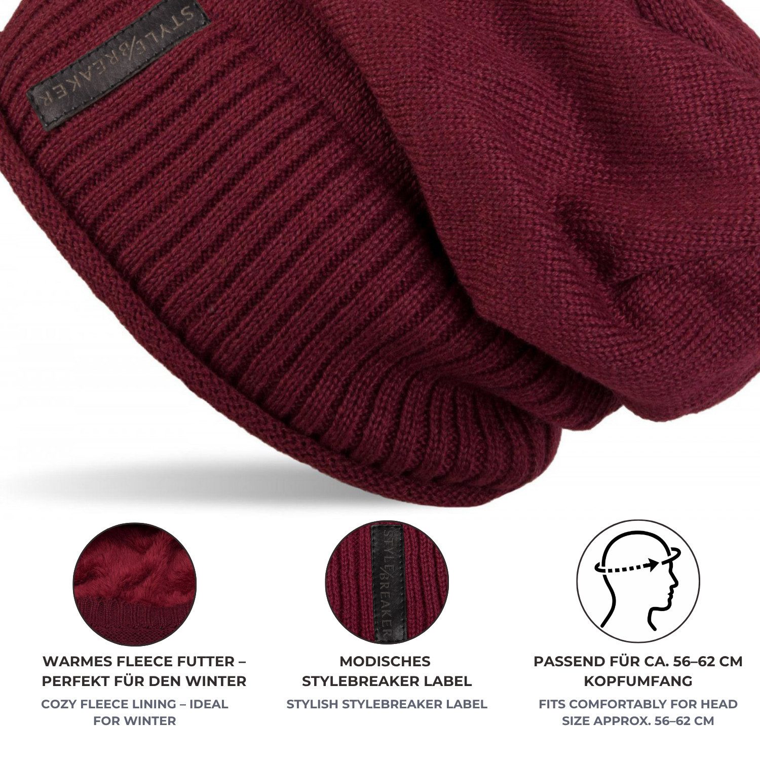 styleBREAKER Strickmütze Feinstrick Beanie mit Teddyfleece (1-St) – Bild 5 von 5
