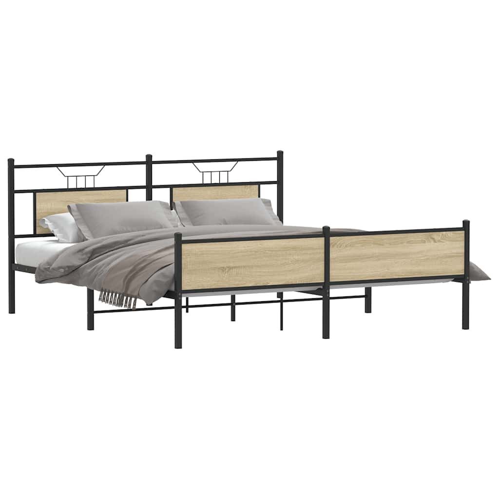 vidaXL Bett Metallbett ohne Matratze Sonoma-Eiche günstig online kaufen