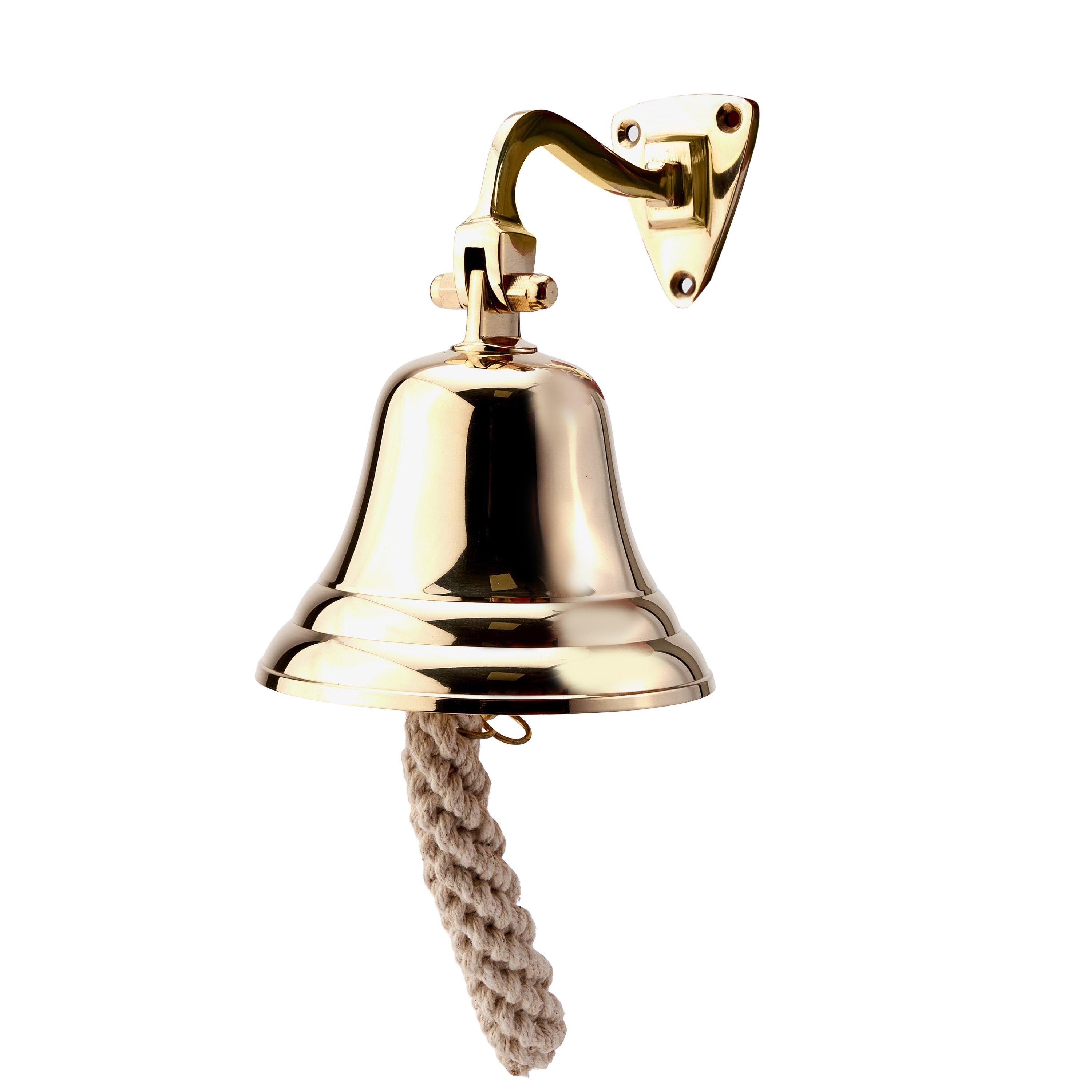 NKlaus Dekofigur Schiffsglocke Messing gold mit Wandhalter & Bändsel Ø: 10cm leichte Au, Made in Germany
