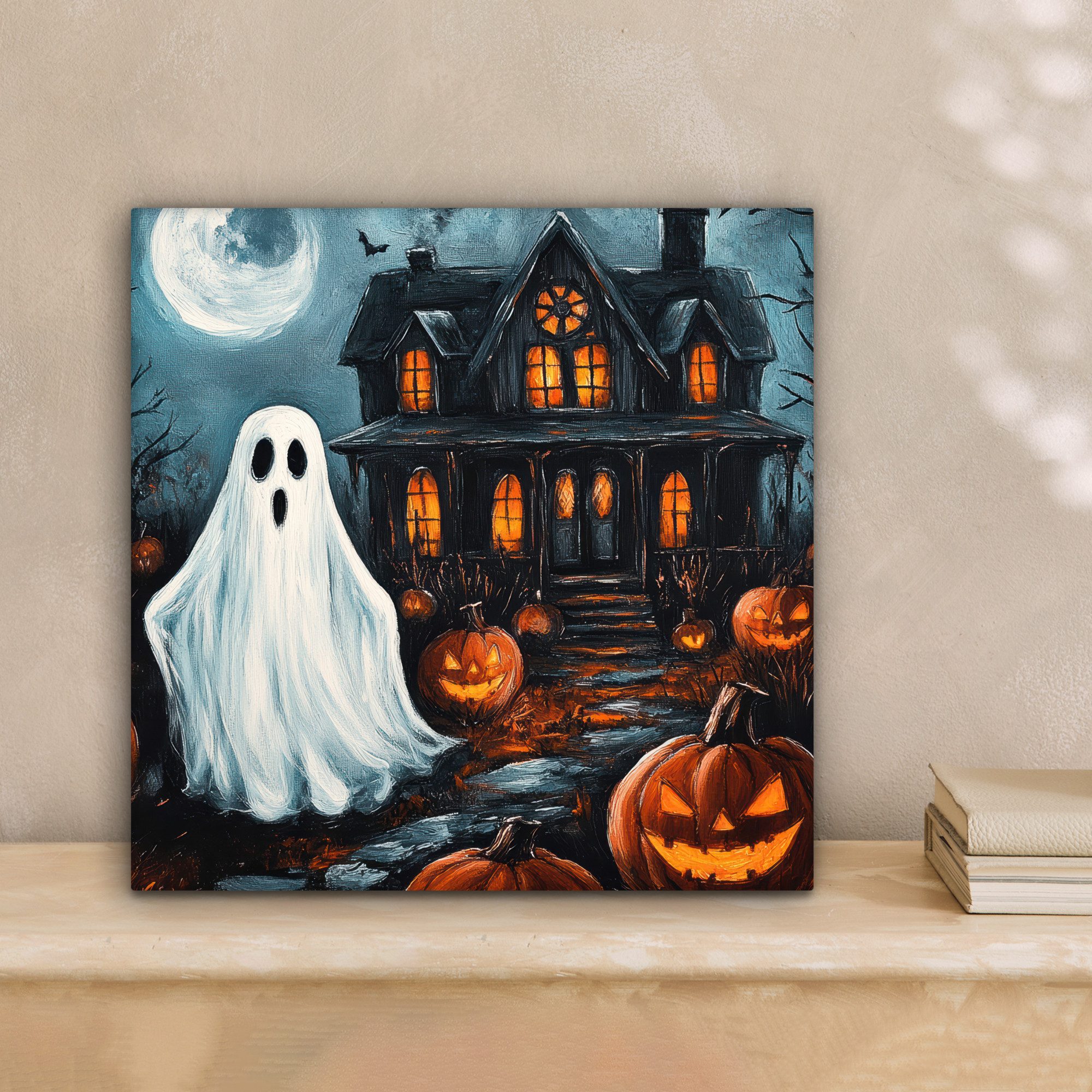 OneMillionCanvasses® Leinwandbild Halloween - Spukhaus - Kürbis - Gespenst, Fotodruck (1 St), Leinwand Canvas Wandbild, Wanddekoration 20x30 cm – Bild 2 von 5