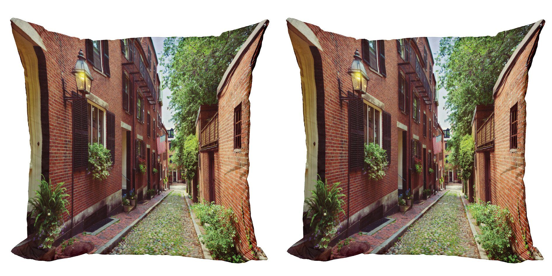 Historische Massachusetts Abakuhaus Doppelseitiger Accent Street Kissenbezüge Stück), Modern (2 Digitaldruck, Acorn