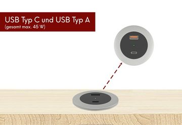 kalb Steckdose USB Einbausteckdose für Arbeitsplatten und Möbel mit EU-Stecker