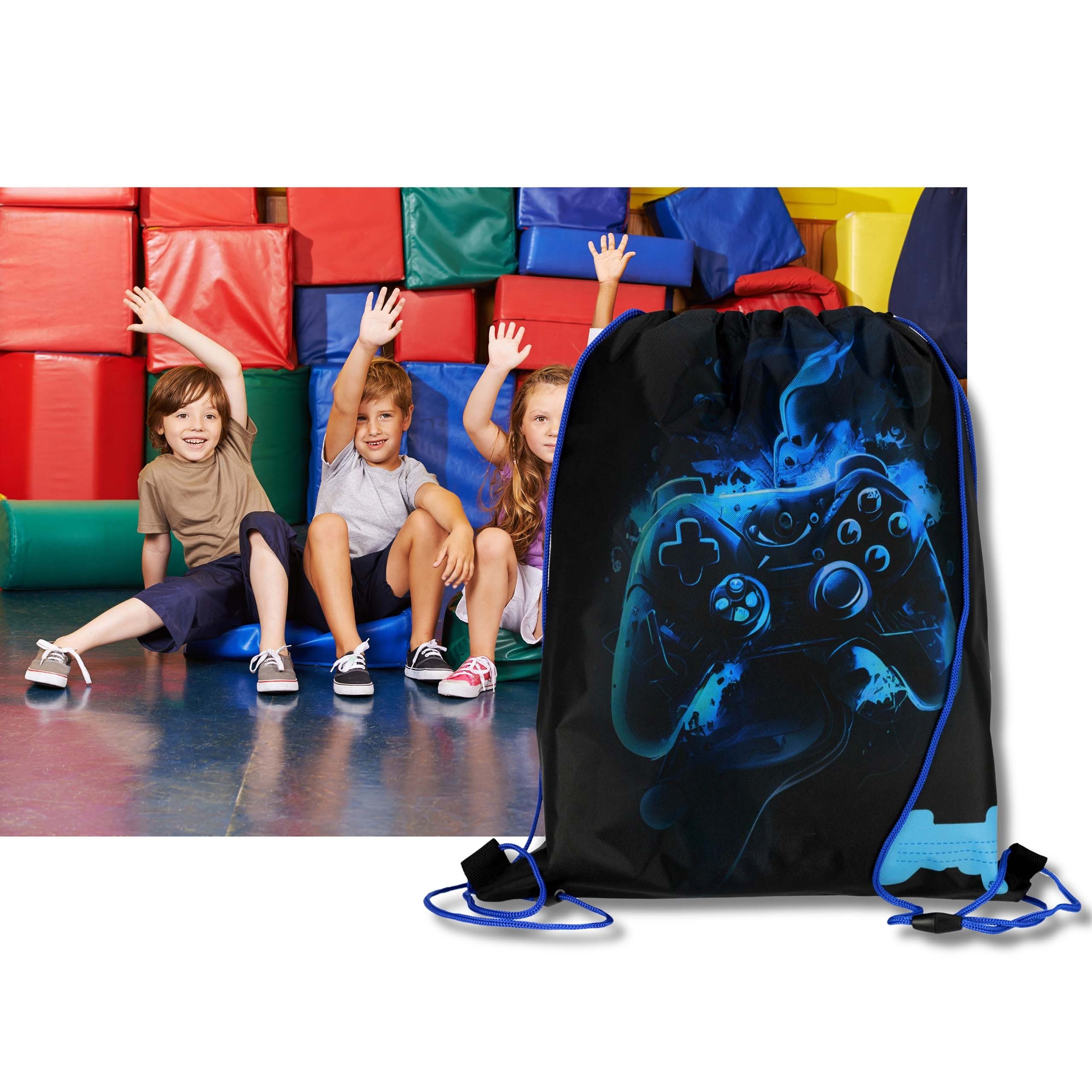 Sarcia.eu Turnbeutel Schwarz-blauer Schuhbeutel Schulumhängetasche für Spieler, 32x38 cm