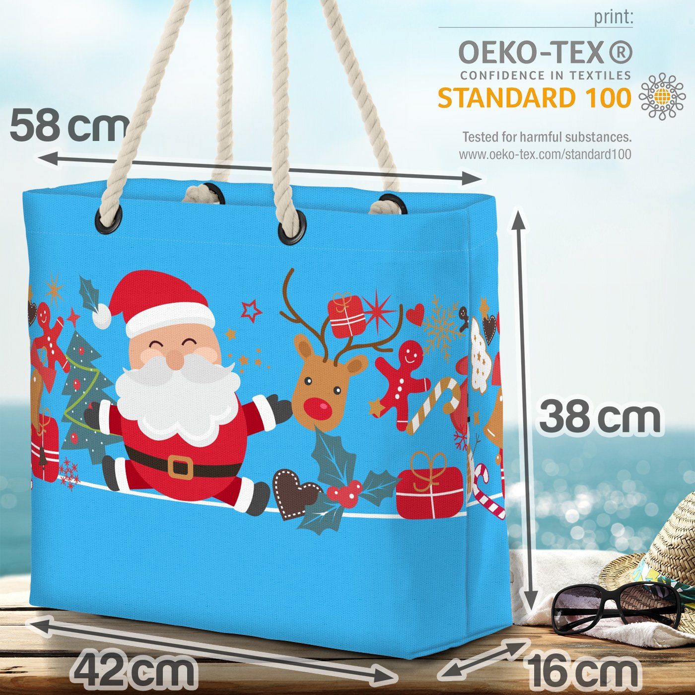 VOID Strandtasche (1-tlg), Deko Beach Nikolaus Schneemann Winter Geschenke Dekoration K Bag Kinder Rentier