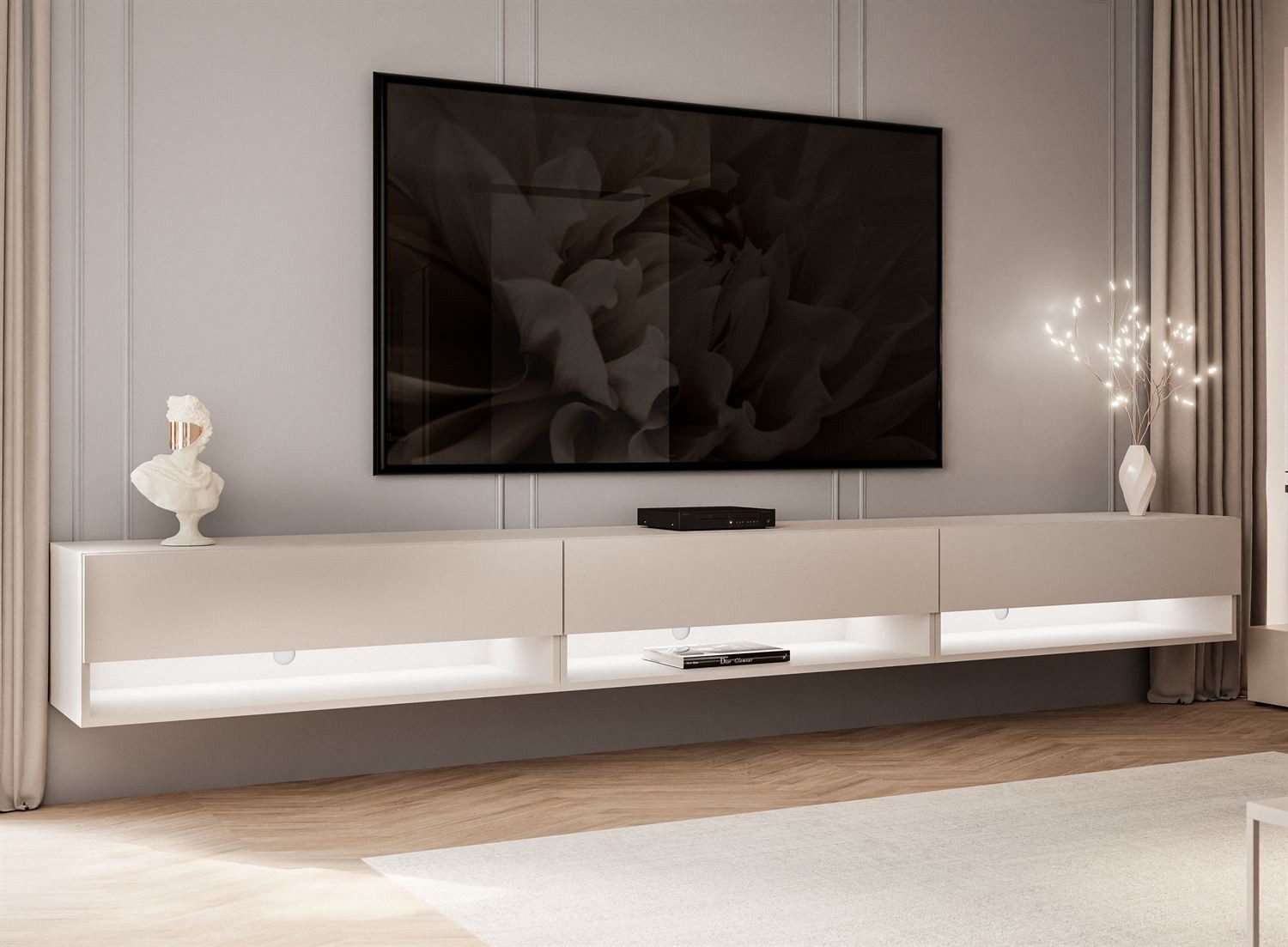 Lookway Lowboard CALANTE 270 cm RTV Hängeschrank mit LED-Beleuchtung günstig online kaufen