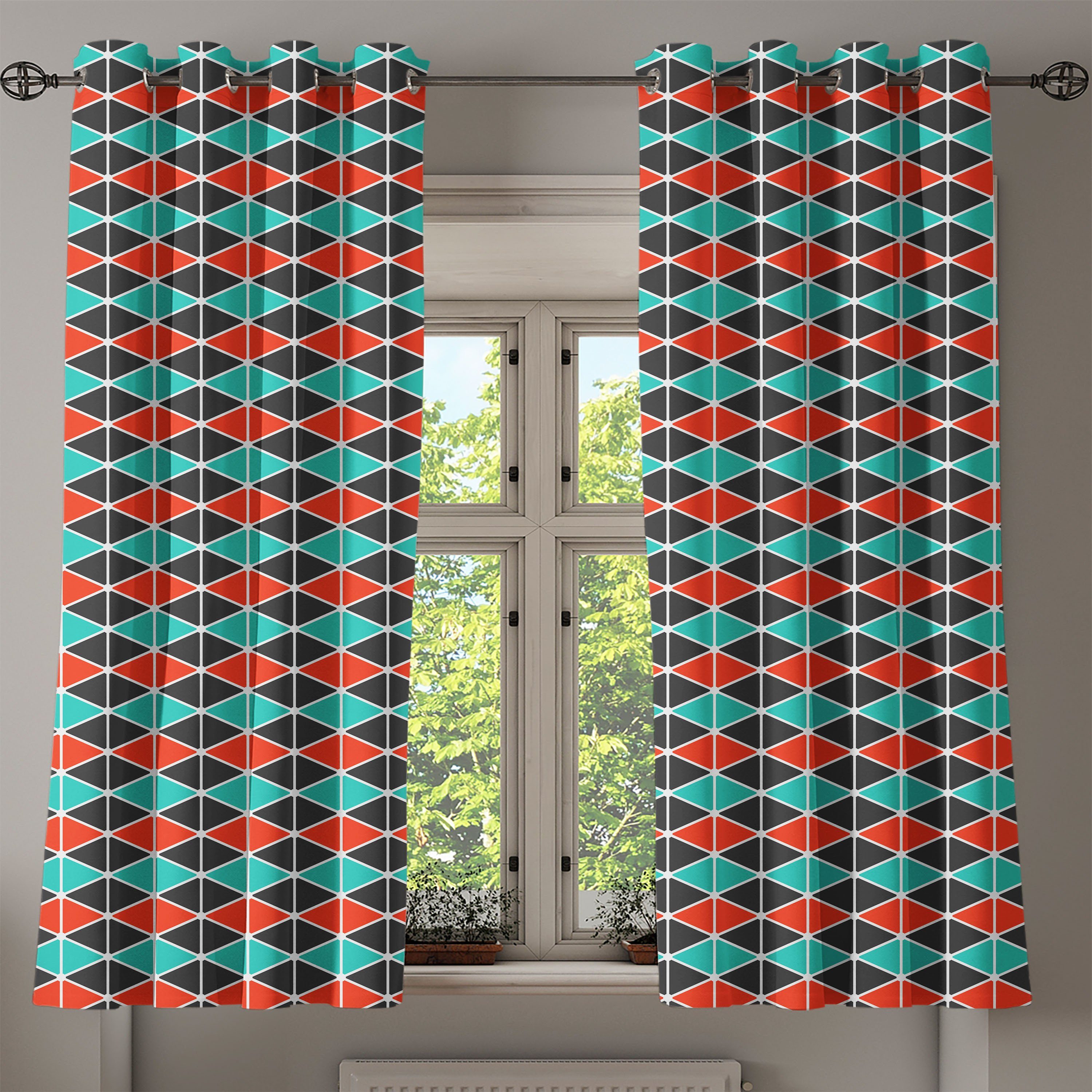 für Geometrisch 2-Panel-Fenstervorhänge Wohnzimmer, Dekorative Schlafzimmer Abakuhaus, Triangles Hexagons Gardine