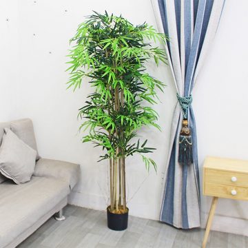 Kunstbambus Bambus Kunstpflanze Kunstbaum Künstliche Pflanze mit Echtholz 180 cm, Decovego