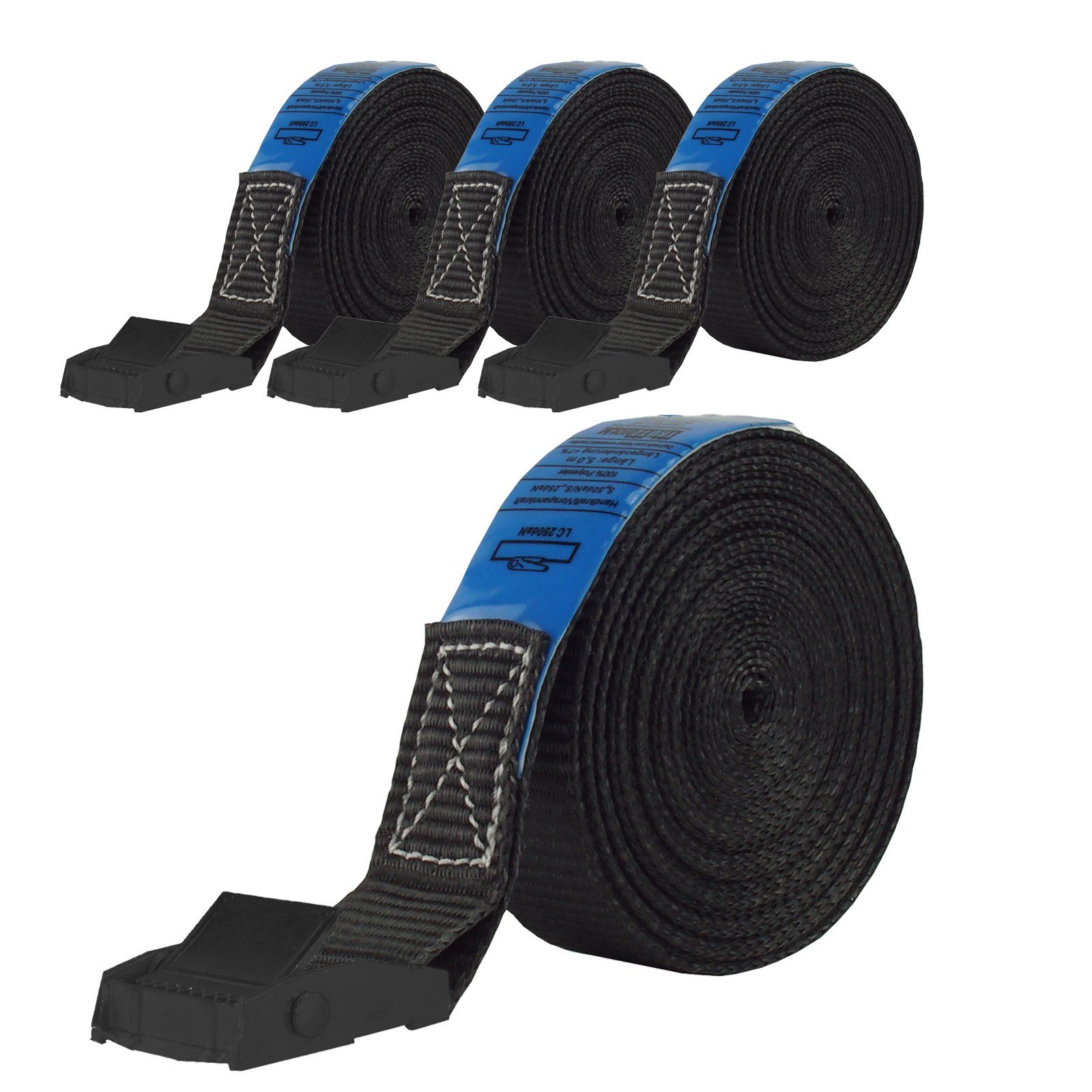TRUTZHOLM Spanngurt 4x Profi Zurrgurt Gurt Klemmschloss Auto 1-tlg 5m 250 kg SCHWARZ (Set)