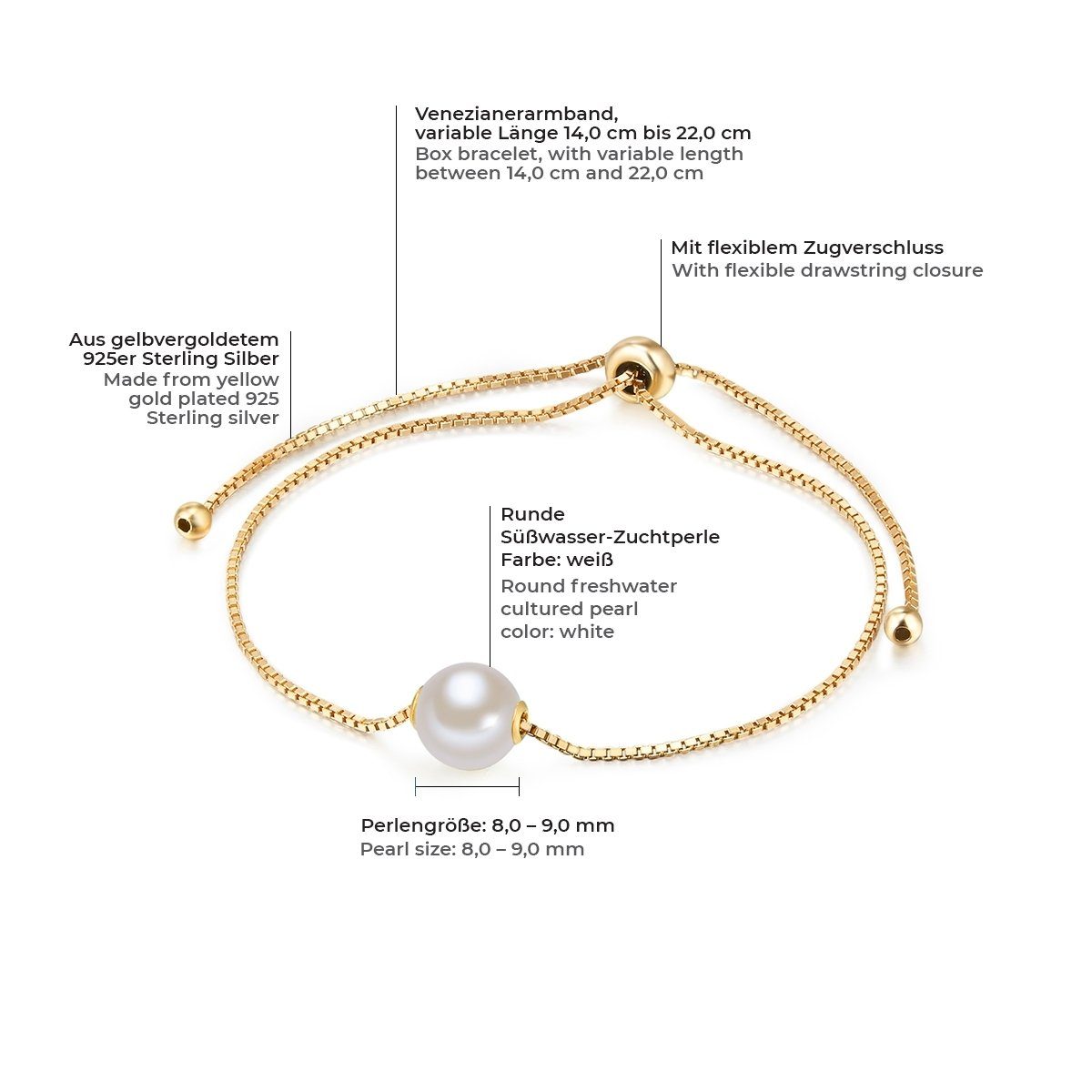 Valero Pearls Silberarmband gelbgold, aus Süßwasserperlen günstig online kaufen