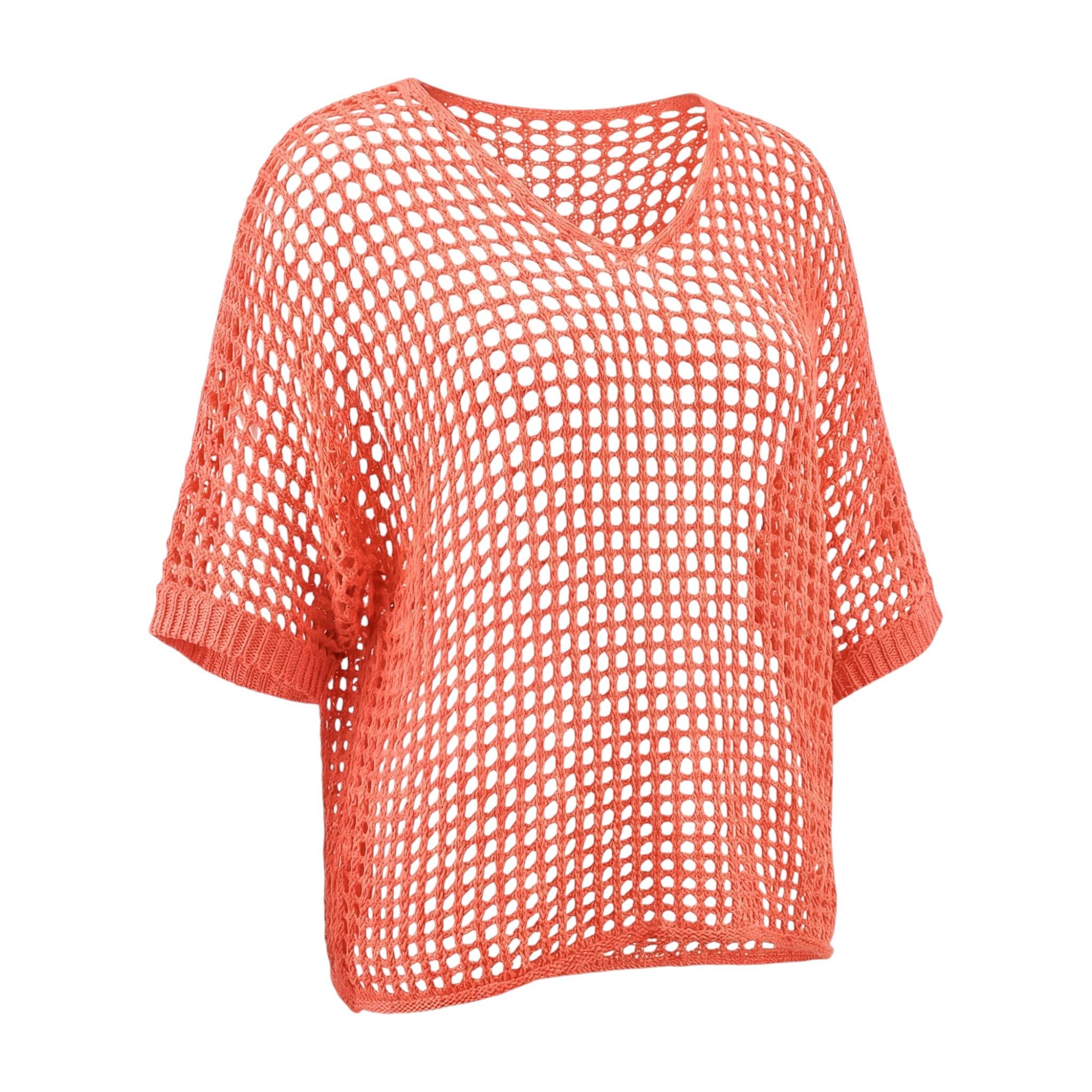 OriginalYou Strickpullover Häkeloberteil Damen Sommer Shirt Lochstrick Oversize Pullover One Size 40-46 (40-42 oversize / 44-46 regular)