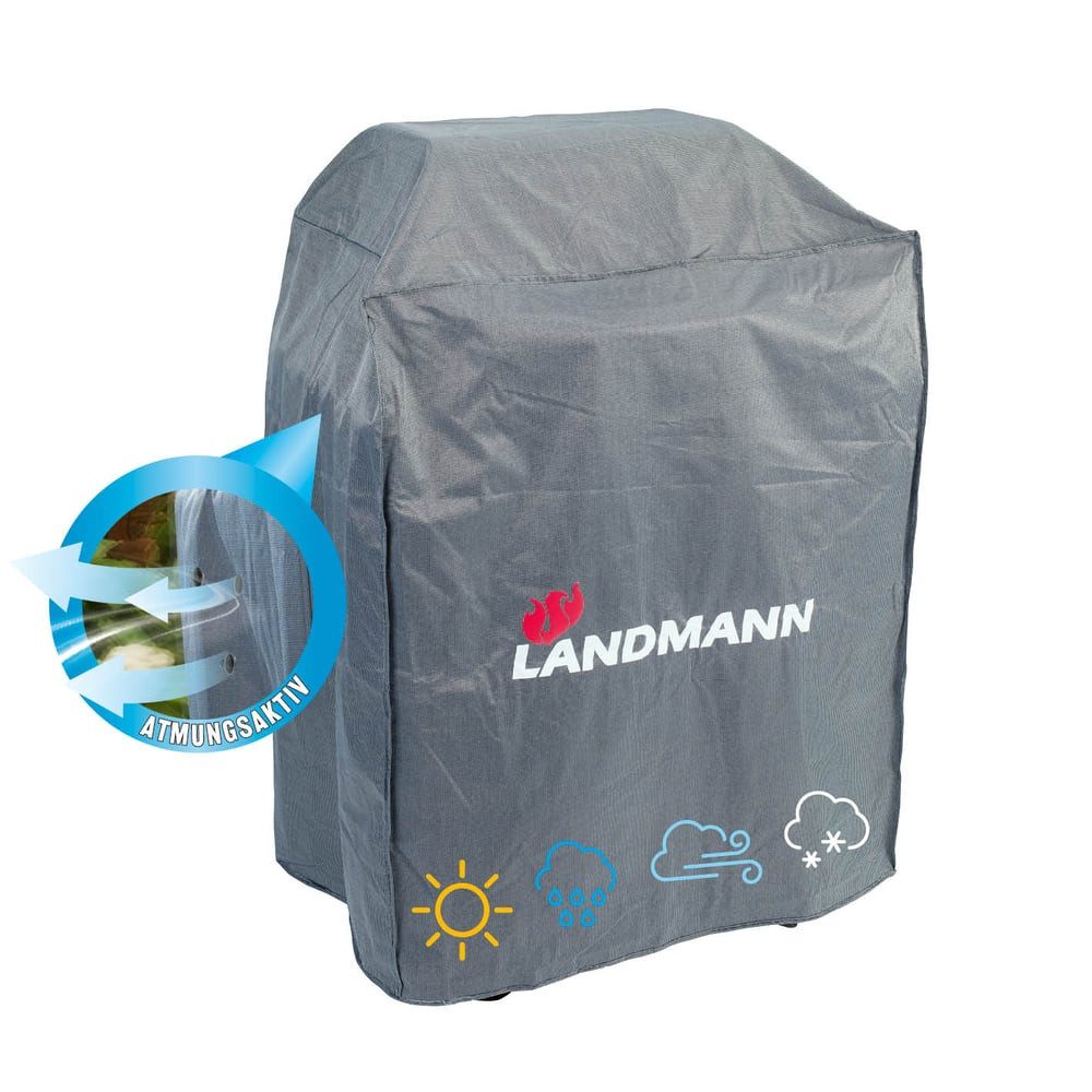 LANDMANN Grillabdeckhaube Wetterschutzhülle Premium 60 x 120 x 100 cm grau, Wasserdicht UV-beständig atmungsaktiv & kältebeständig