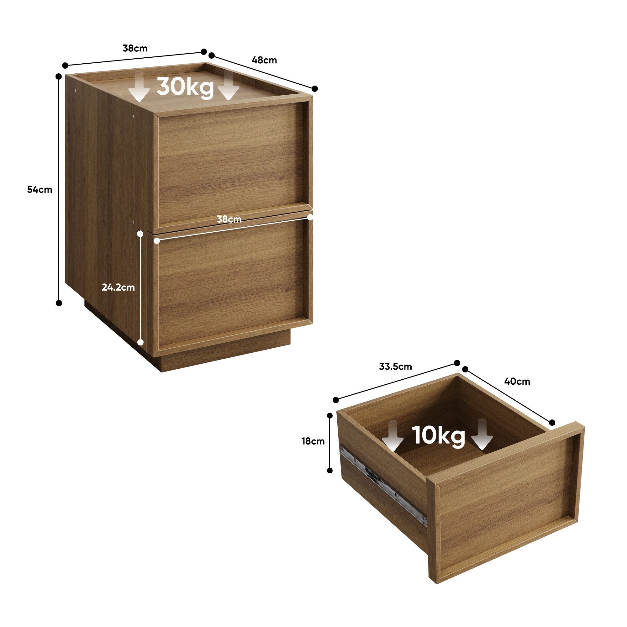 Wildhome Nachttisch Mittelalter‑moderner minimalistische Beistelltisch in Eichenoptik (1-St), 38 x 48 x 50 cm, Sofa‑Seitentisch für Wohnzimmer, aus Verbundholz