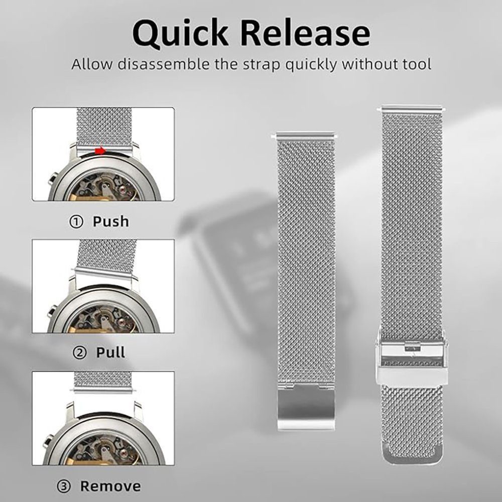 Forrlite Uhrenarmband Smartwatch-Armband, Ersatzband aus Edelstahl, Meshband, Milanaise-Armband für Damen Herren und kompatible Uhren – Bild 4 von 5