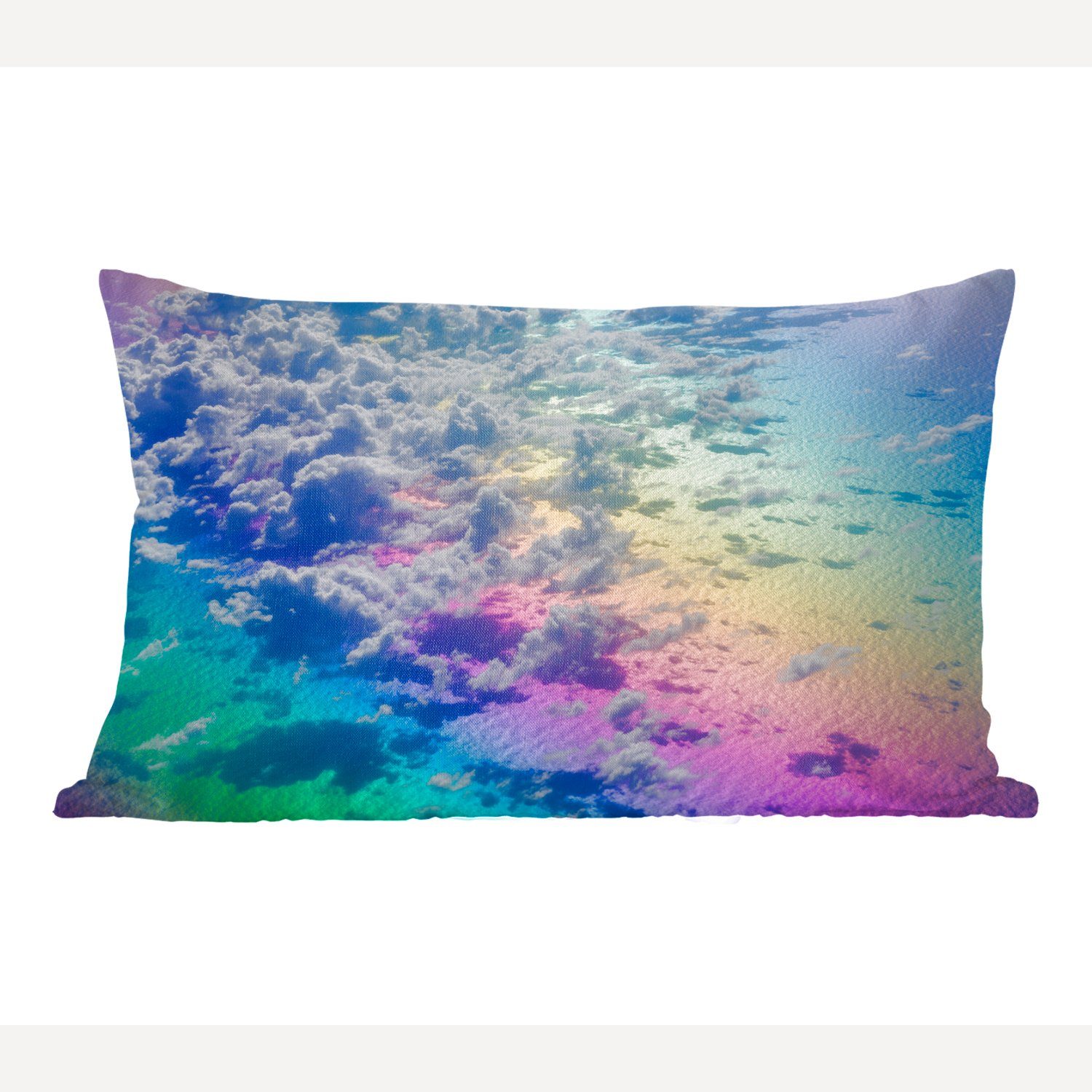 MuchoWow Dekokissen Wolken mit Regenbogen, Wohzimmer Dekoration, Zierkissen, Dekokissen mit Füllung, Schlafzimmer