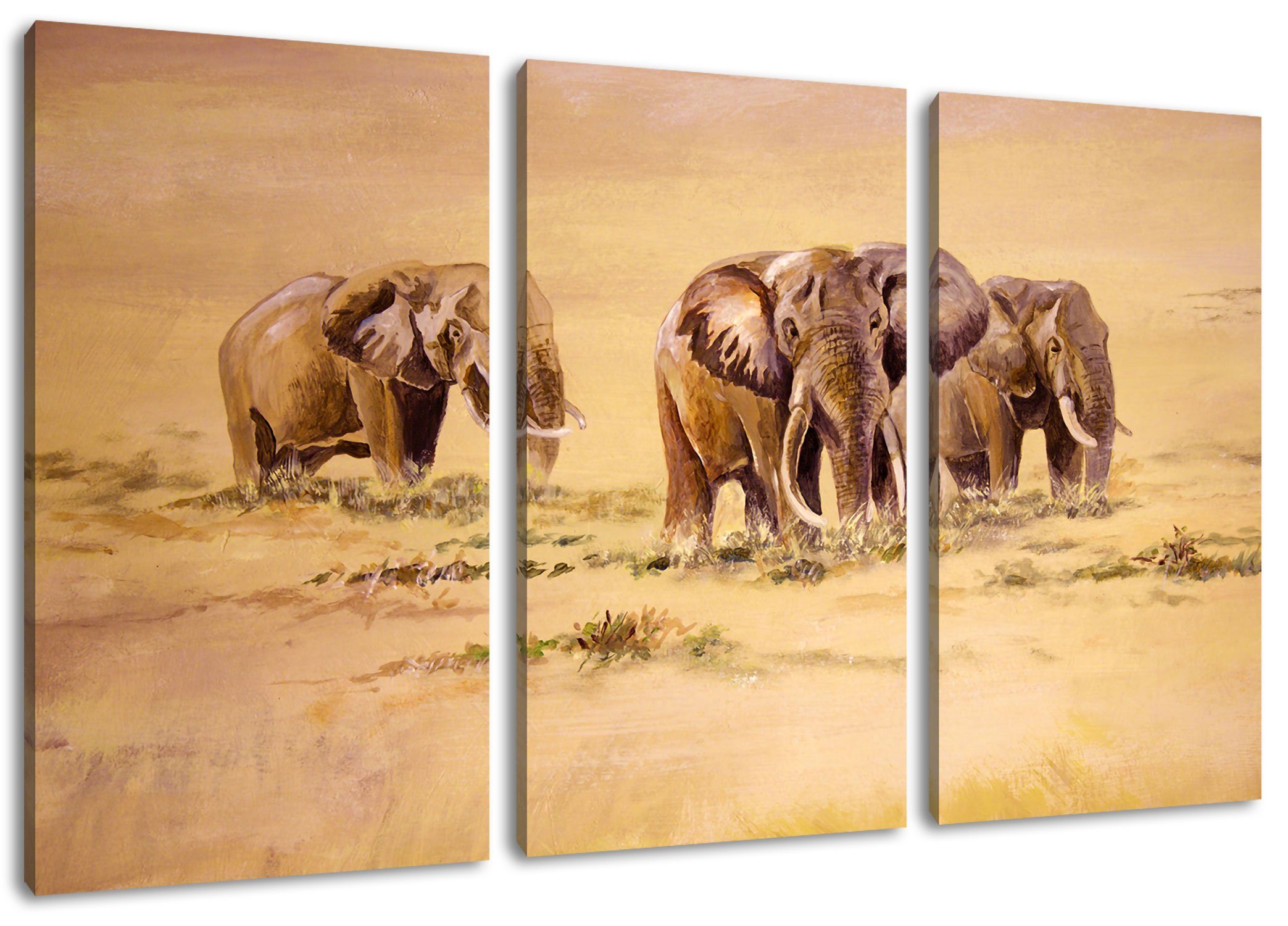 in Pixxprint Südafrika, 3Teiler St), (1 (120x80cm) inkl. Südafrika Zackenaufhänger in Leinwandbild Elefanten fertig bespannt, Leinwandbild Elefanten
