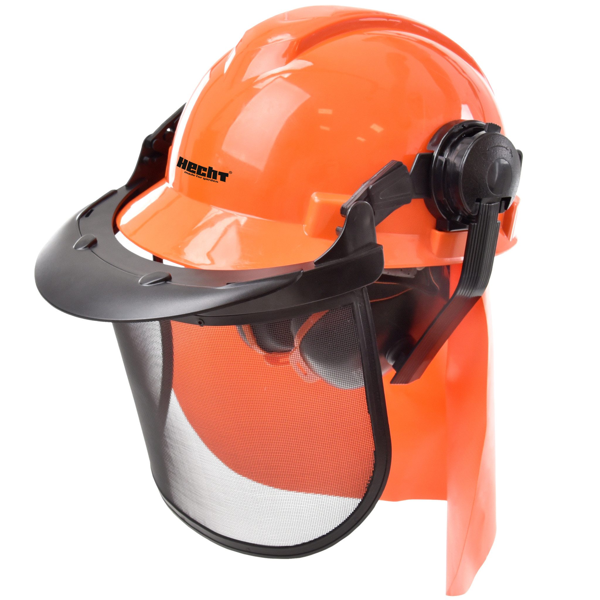 Hecht Forsthelm Forstschutzhelm mit Gesichts-, Nacken- &- Gehörschutz, 53 - 64 cm Kopfweite, Kunststoffgitter Regenrinne