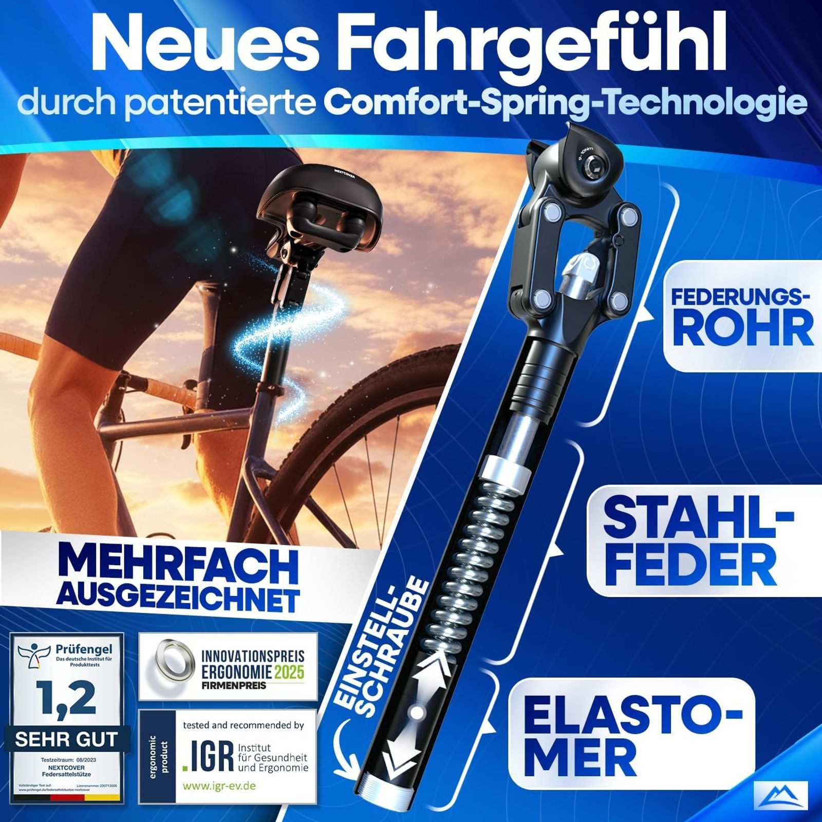 Nextcover Sattelstütze gefedert - Das Original - mit 27.2/30.9/31.6/34.9mm Durchmesser, gefederte Sattelstütze, Sattelstange, Federsattelstütze – Bild 2 von 5