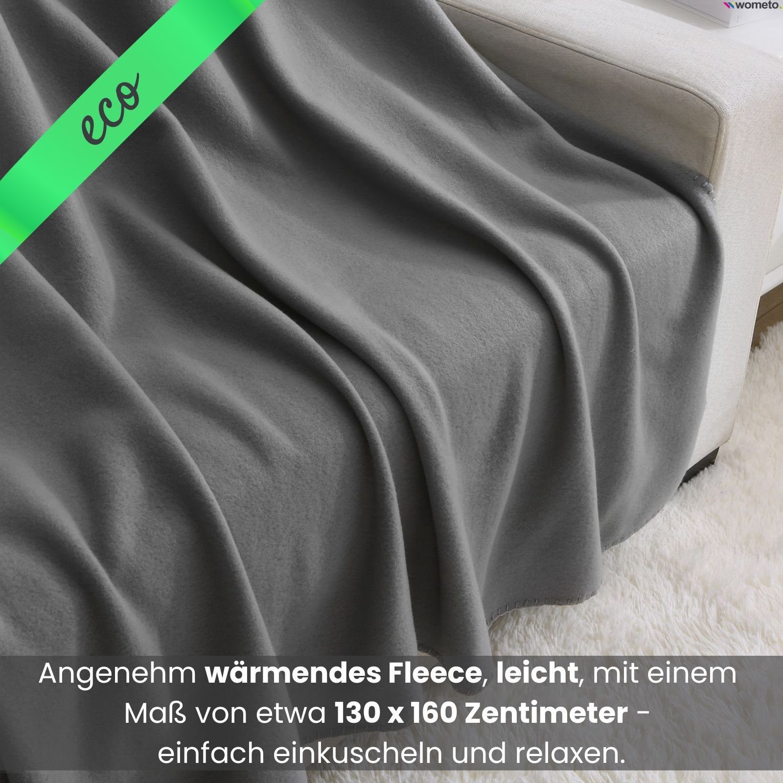 Wohndecke eco-line Fleecedecke ca. 130x160, wometo, OEKO-TEX®, 100% recycel günstig online kaufen