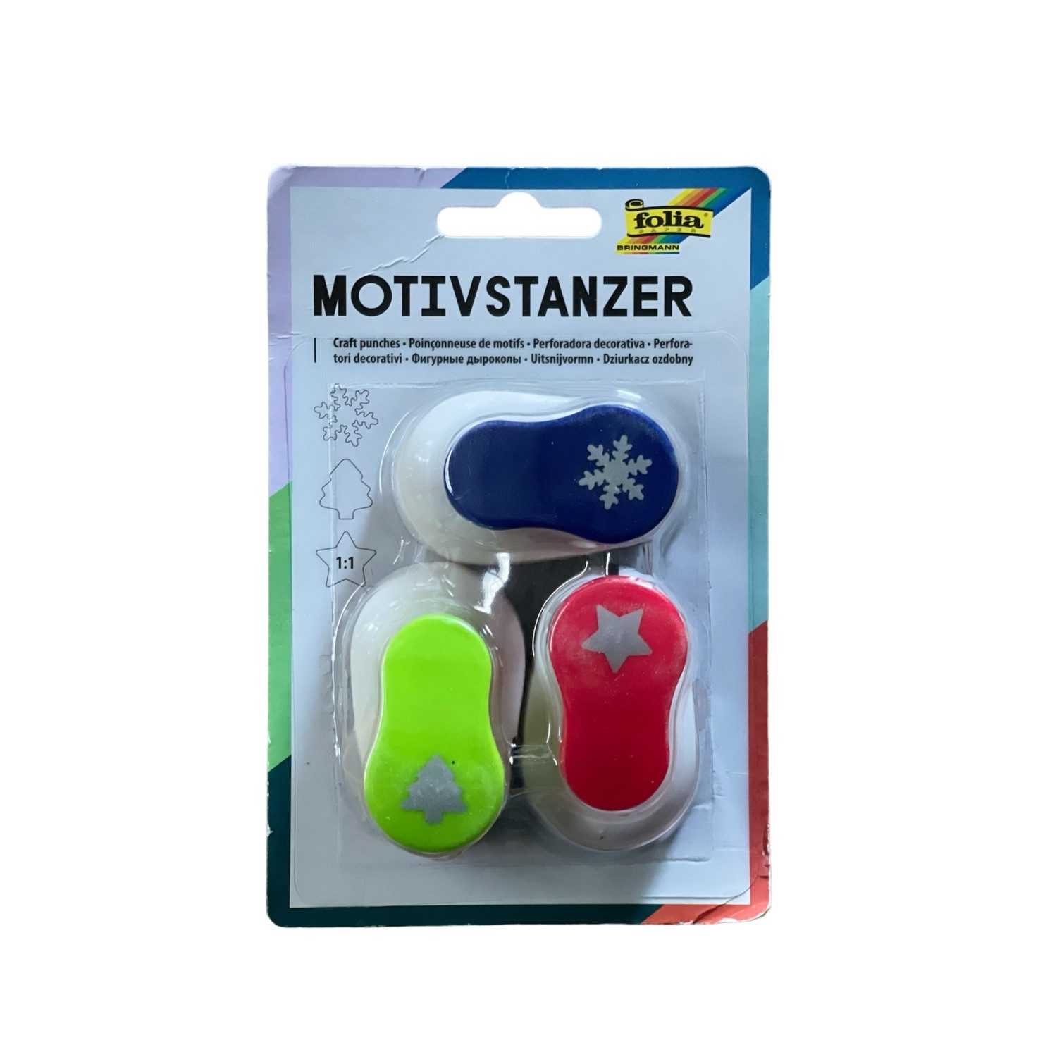 Folia Motivstanzer 7009 Weihnachts-Motivstanzer Motivlocher, 3er Set Sortiert, Stern, Tan