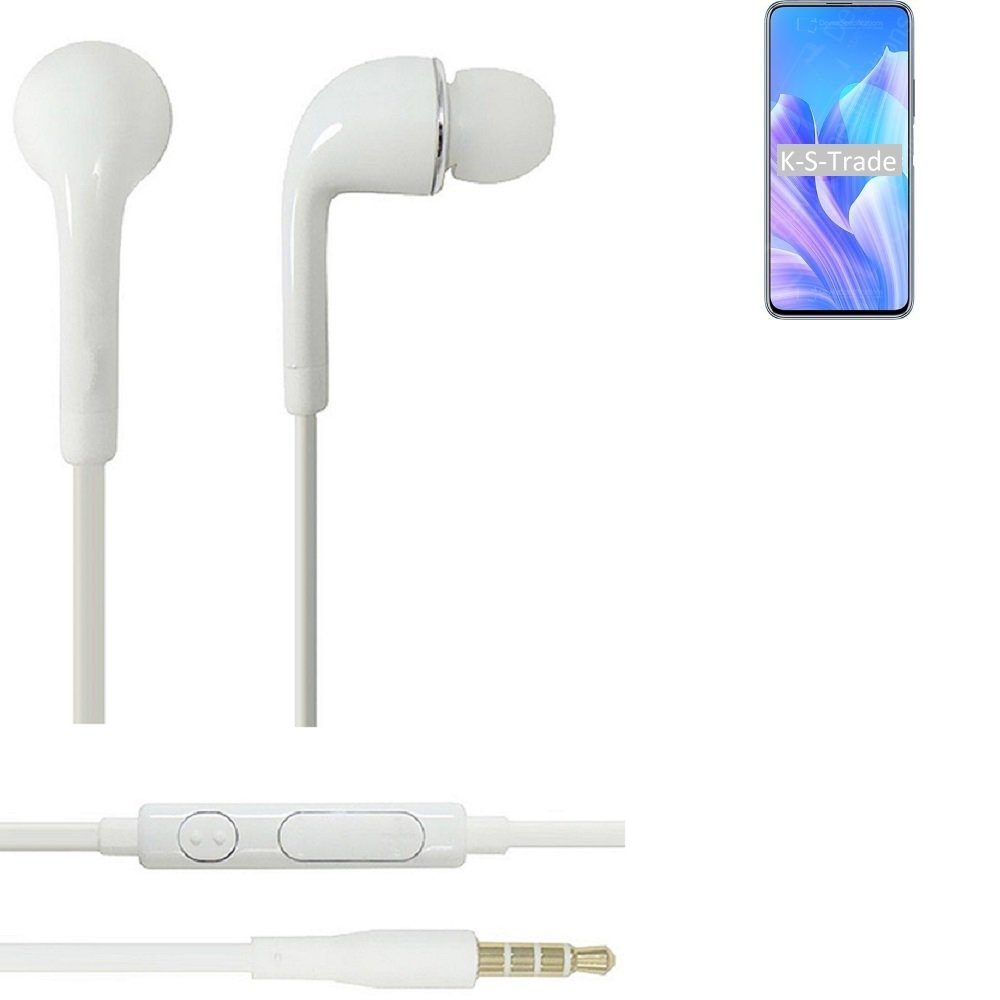 K-S-Trade für Huawei Enjoy weiß Mikrofon Plus 20 u Headset In-Ear-Kopfhörer 5G 3,5mm) (Kopfhörer mit Lautstärkeregler