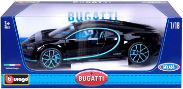 Bburago Modellauto Bugatti Chiron 42 Sekunden Weltrekord (schwarz), Maßstab 1:18, Originalgetreue Innenausstattung