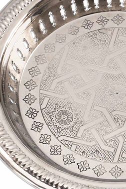 Marrakesch Orient & Mediterran Interior Tablett Orientalisches rundes Tablett Schale aus Metall Juman 27cm groß, Handarbeit