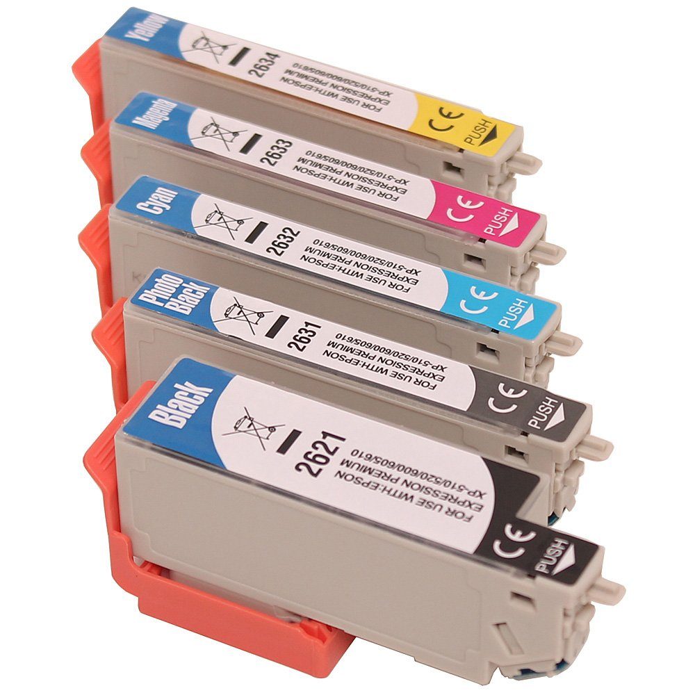 Colori Tintenpatrone (Kompatibles Set 5x Druckerpatrone für Epson 26XL XP510 XP520 XP600, P600 XP605 XP610 XP615 XP620 XP625 XP700 XP710 XP720 XP800 XP810 XP820)