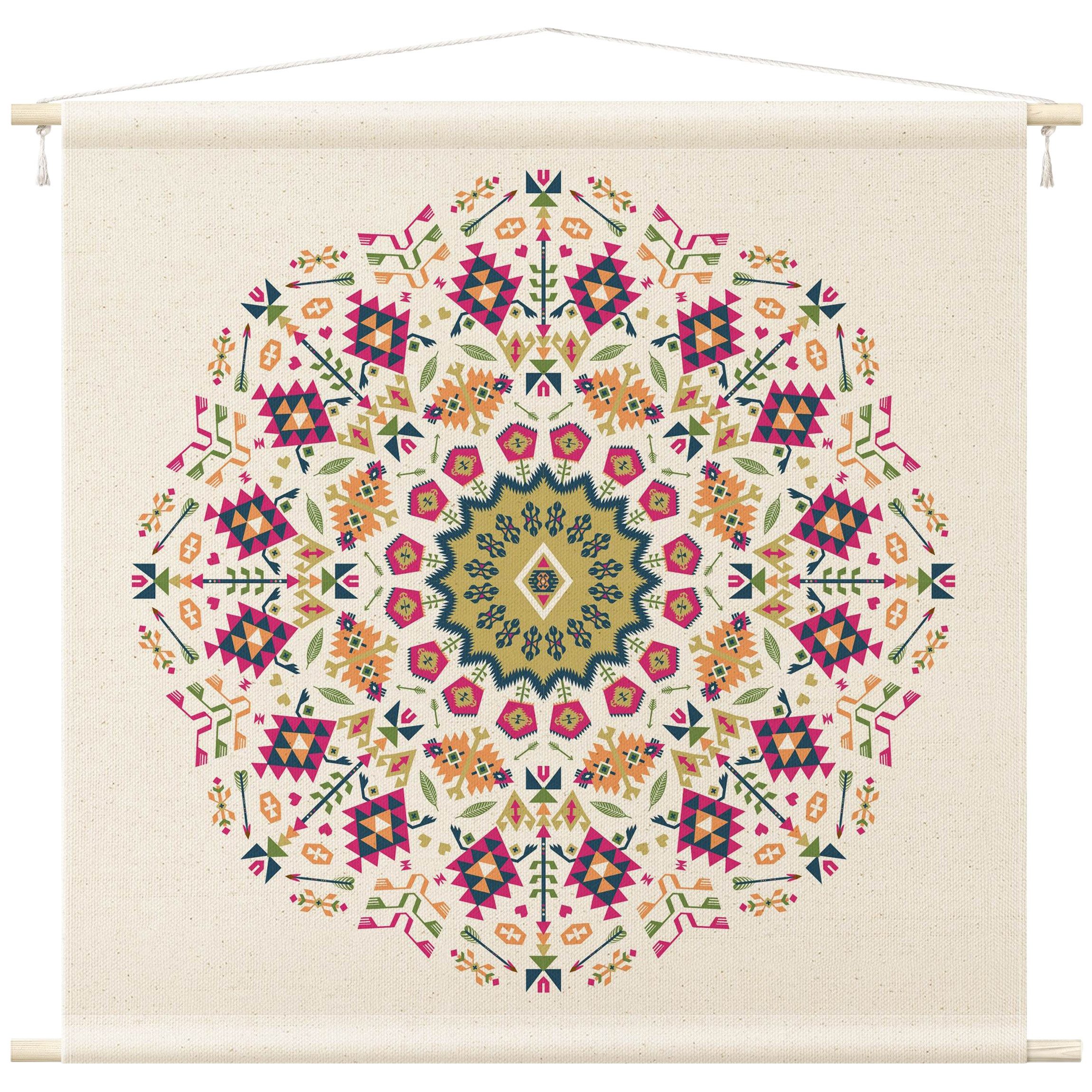 Bilderdepot24 Wandteppich modern Boho Orientalisch Spirituell Muster Mandala bunt, quadratisch, Höhe: 2.6 mm, großes Wandbild aus Natur-Baumwolle Wandbehang Stoffbild Tuch Wollseil