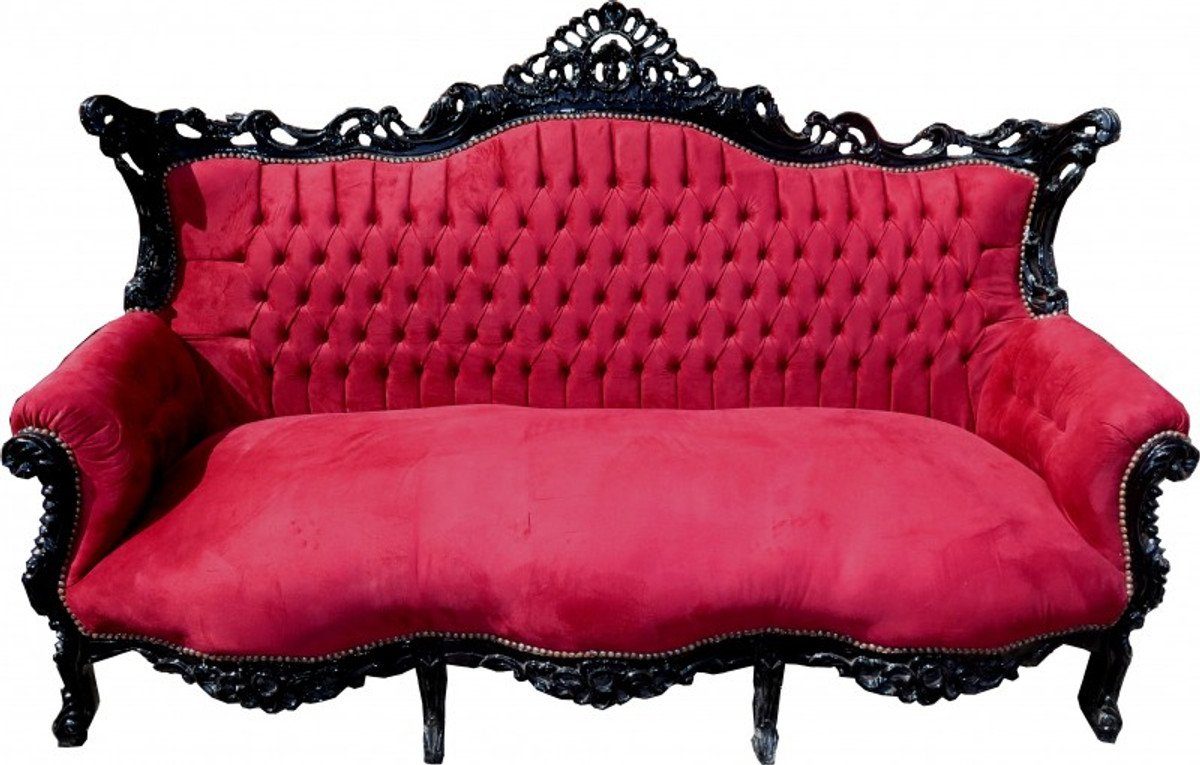 Casa Padrino 3-Sitzer Barock Sofa 3er Möbel Bordeaux Lounge Schwarz / Wohnzimmer Rot - Couch Master
