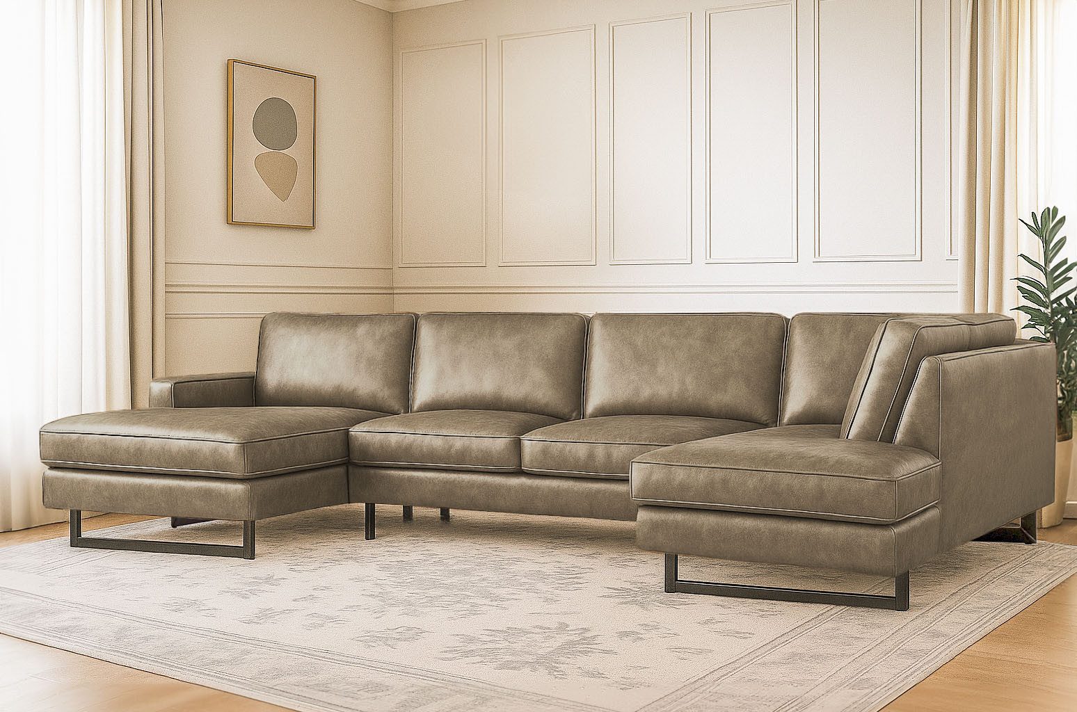 OTTO home Wohnlandschaft Pinto, 350 cm, U-Form, XXL, mit Ottomanen, Cord, Chenille, Lederoptik, mit Keder, Metallfüße, Wellenunterfederung