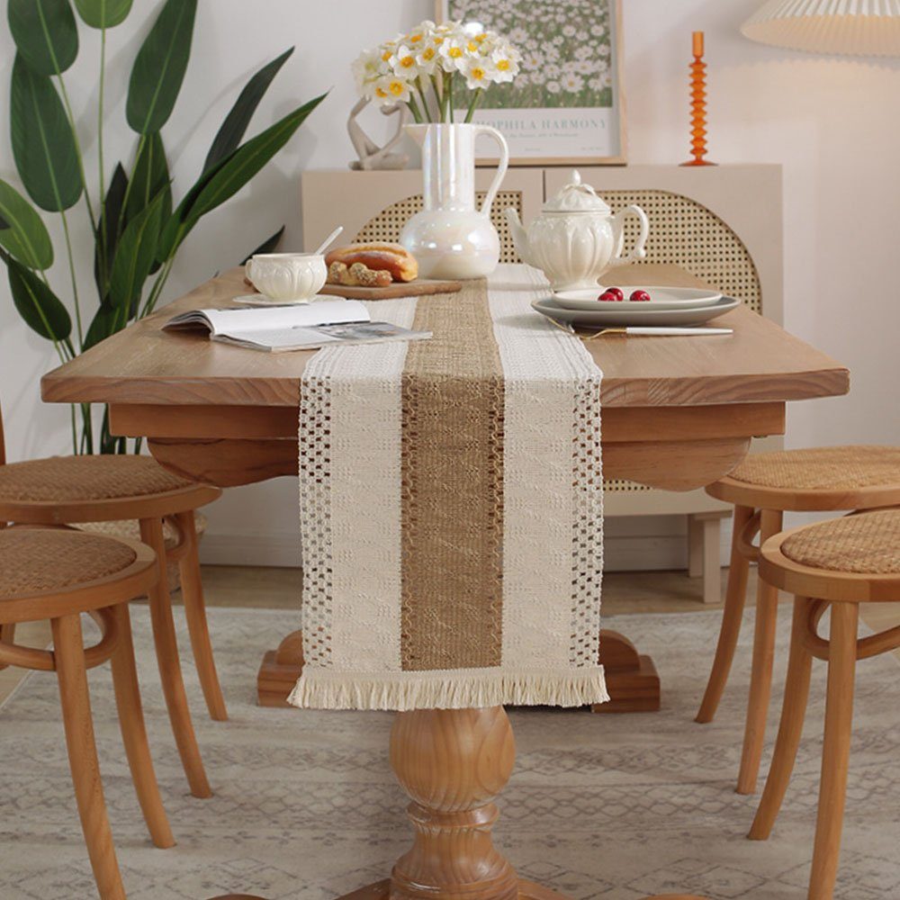 Boho Tischläufer mit Bauernhaus Küche Tischläufer 30*180cm HIBNOPN für rustikale Quasten