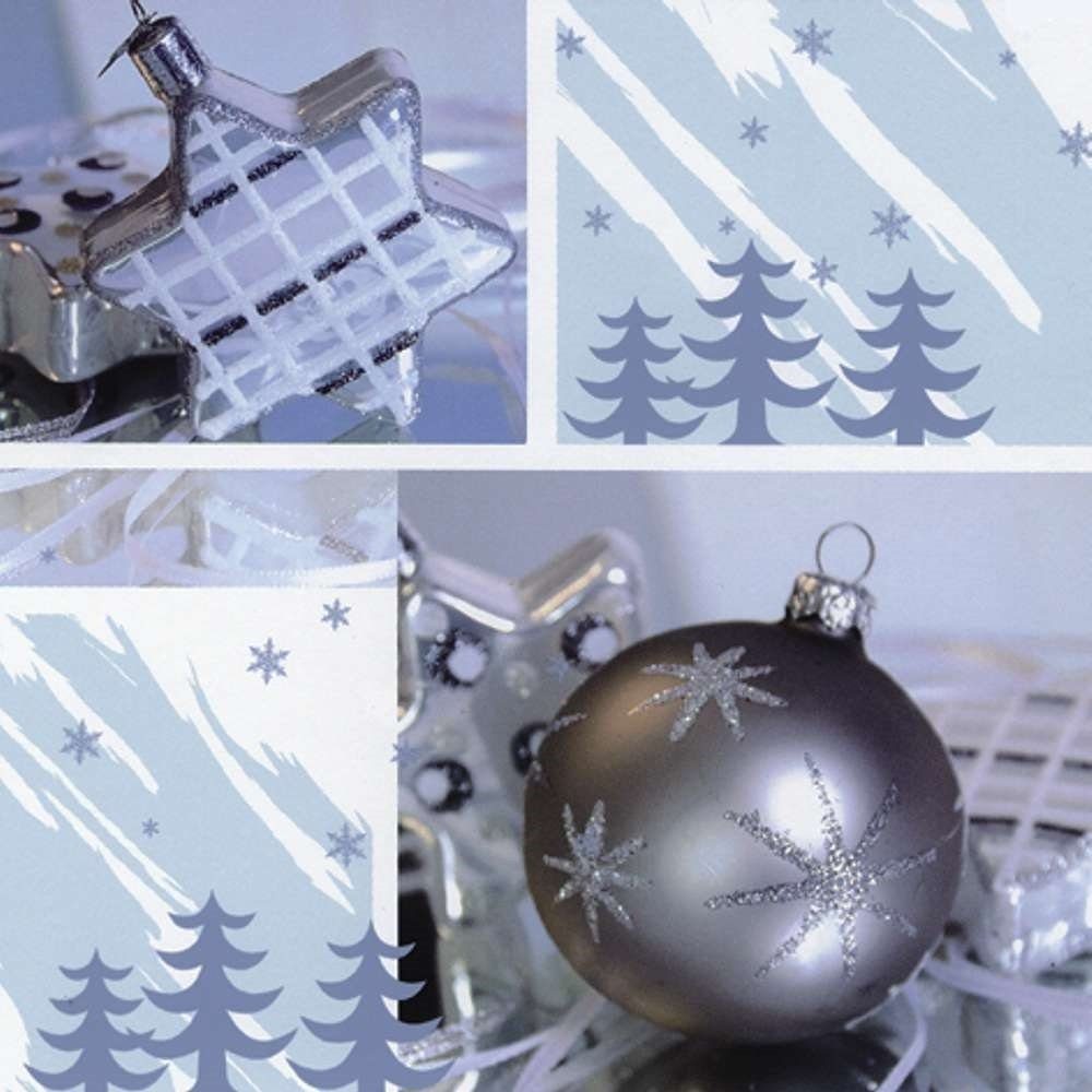 Linoows Papierserviette 20 Servietten Weihnachten mit Kugeln und Deko in Silber, (Packung), Motiv Weihnachten mit Kugeln und Deko in Silber