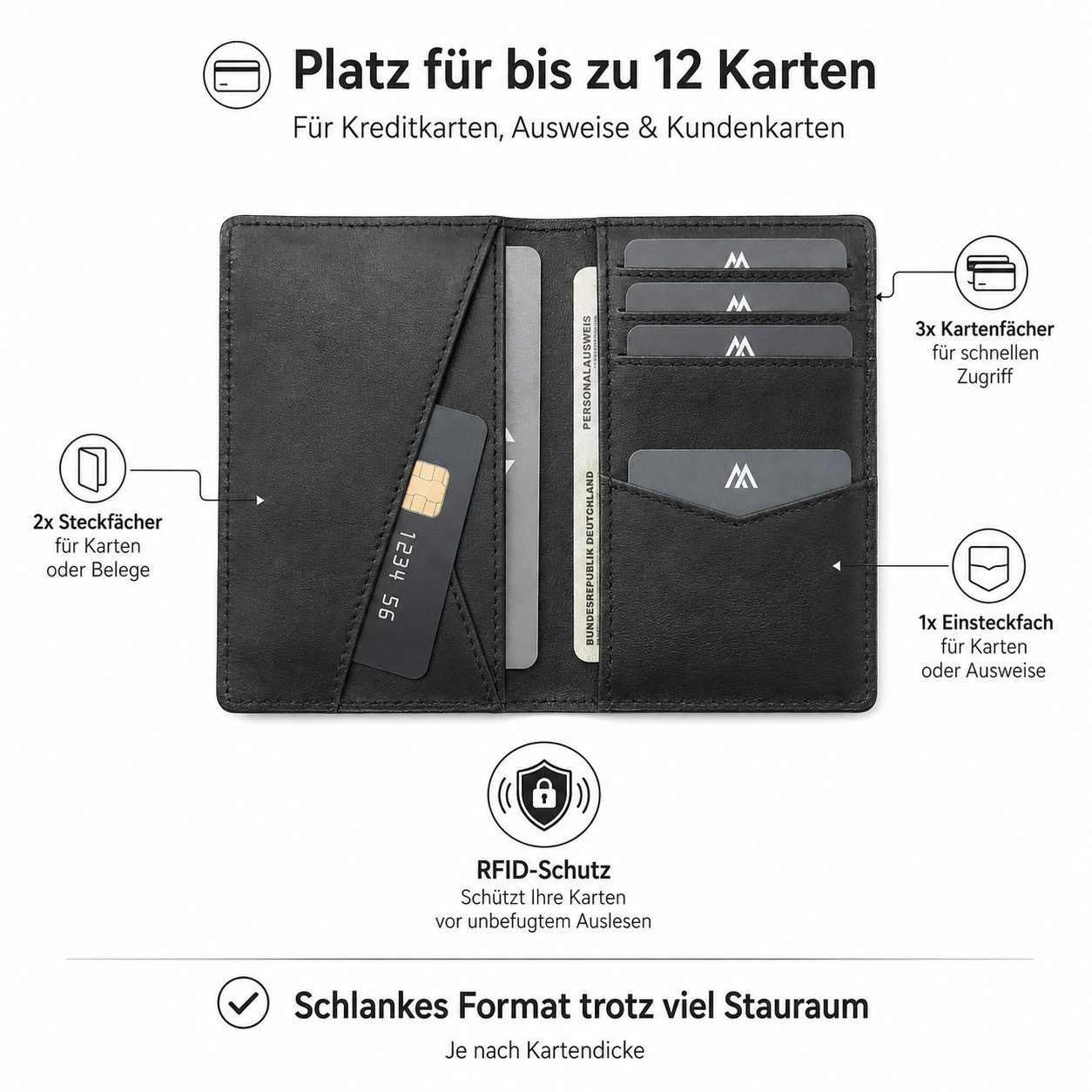 BLACKROX Geldbörse [Vergleichssieger 2026] Kreditkartenetui, RFID-Blocker, Echtleder