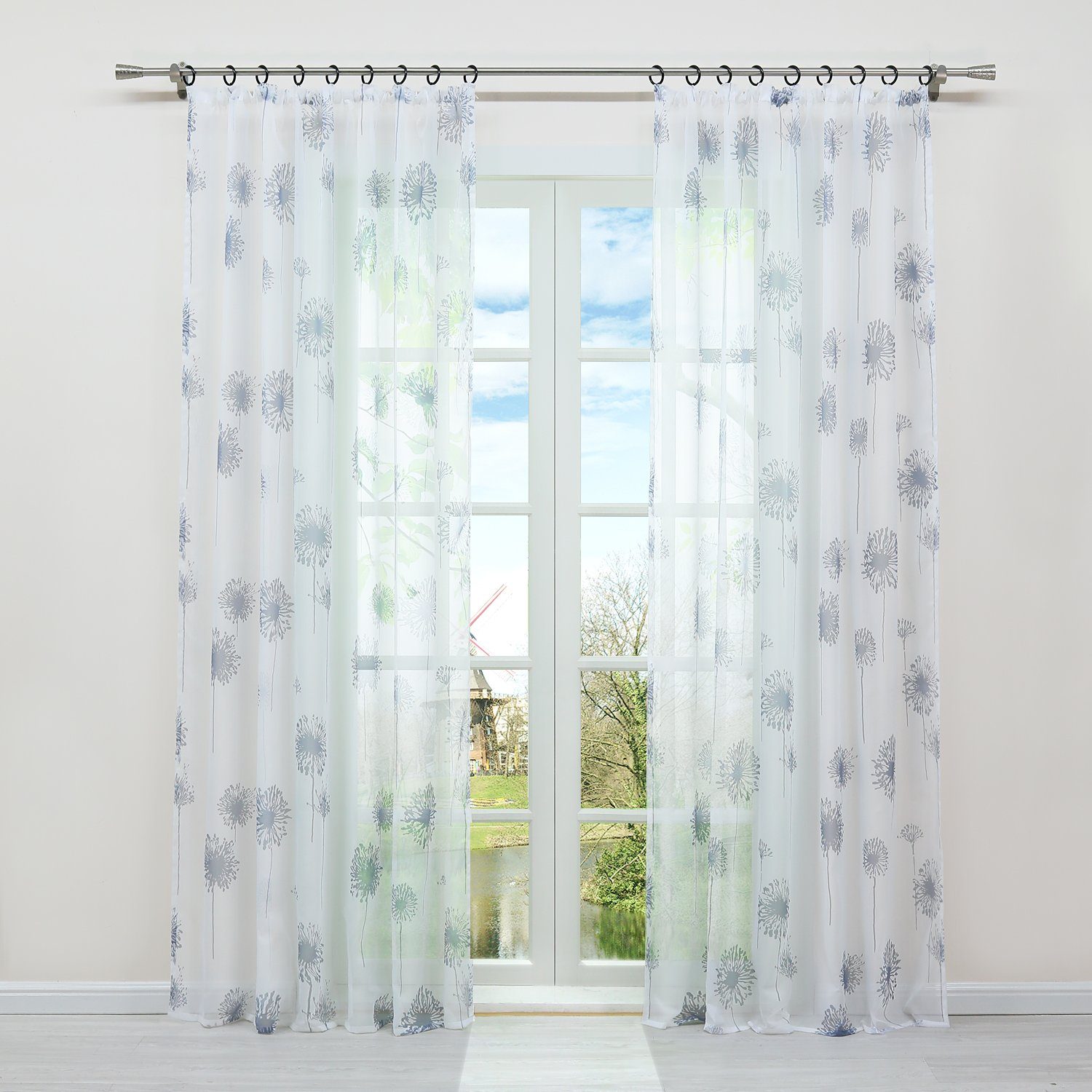 Vorhang, Joyswahl, Kräuselband (1 St), transparent, Pusteblumen Muster,  Voile Schal, H/B 175/140 cm